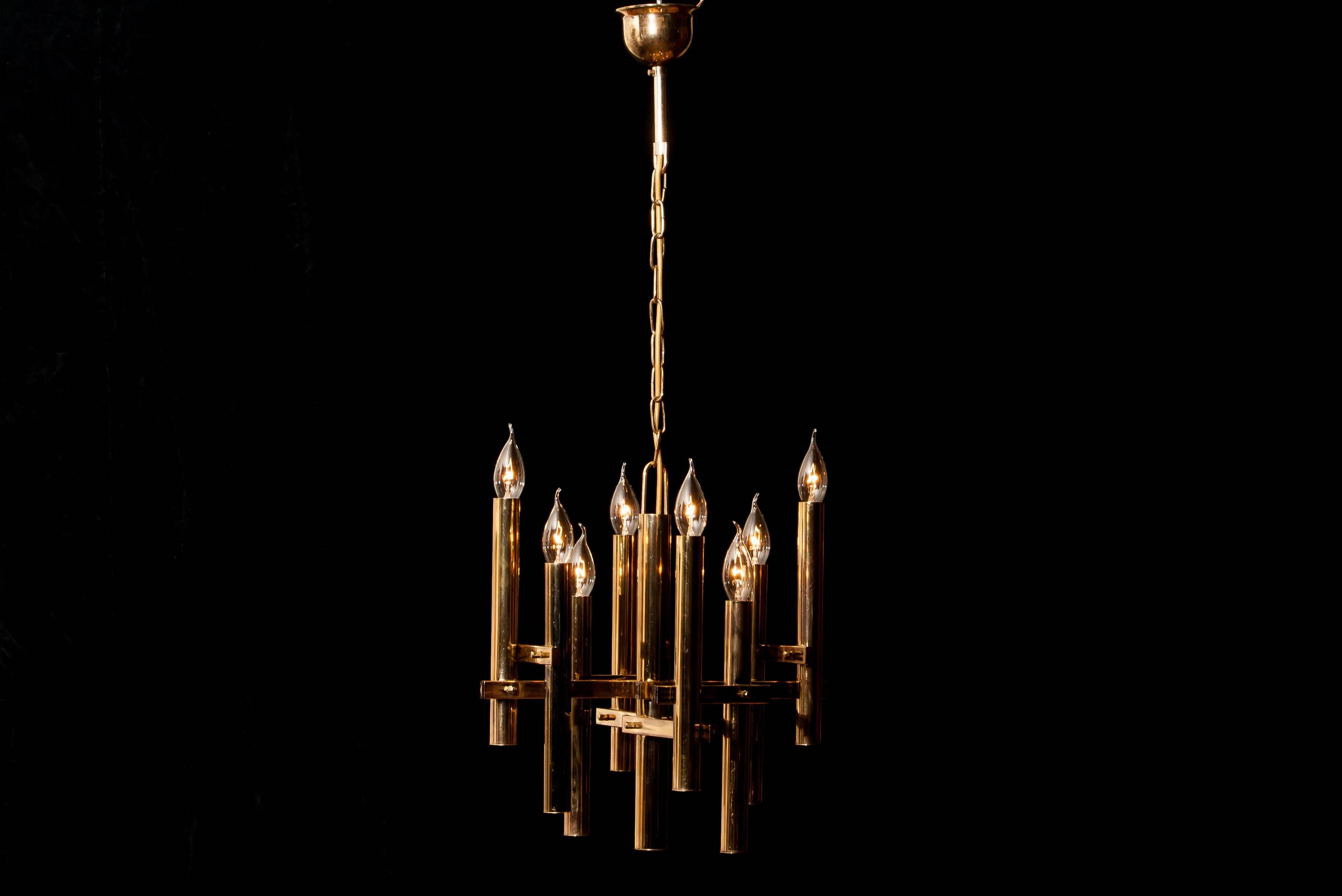 Mid-20th Century 1960s, Brass Eight Lights Chandelier by Sciolari