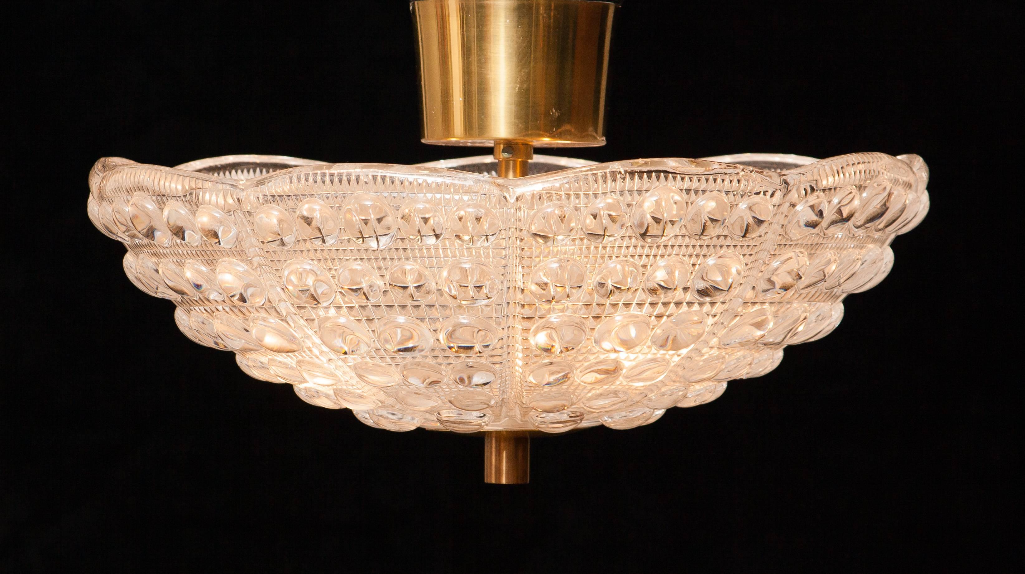 1960s, Crystal and Brass Ceiling Lights Pendants by Carl Fagerlund for Orrefors 3