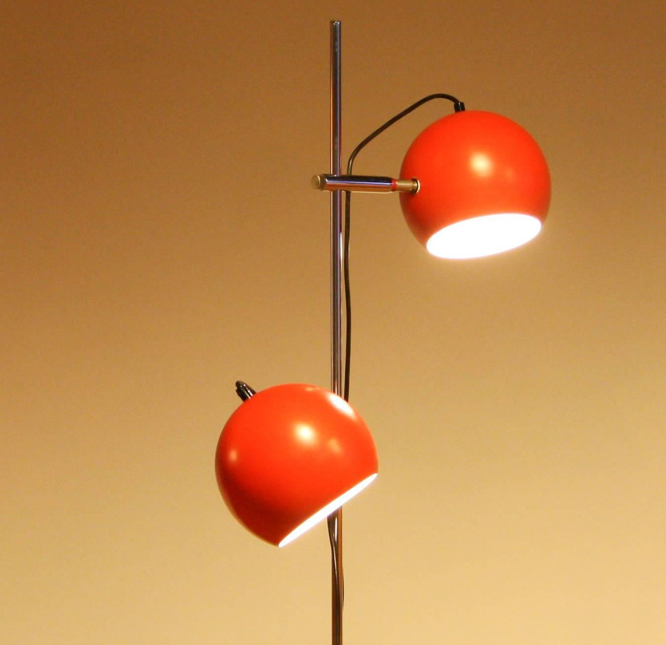 Dutch 1970s, Two-Light Red Eye-Ball Floor Lamp