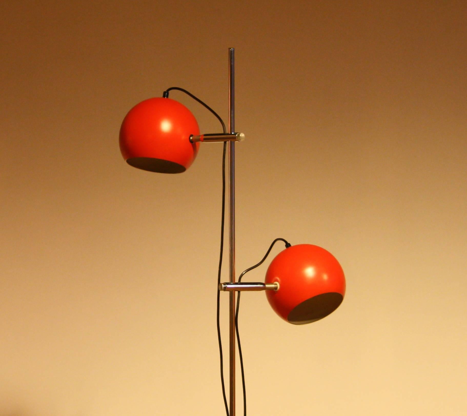 Late 20th Century 1970s, Two-Light Red Eye-Ball Floor Lamp