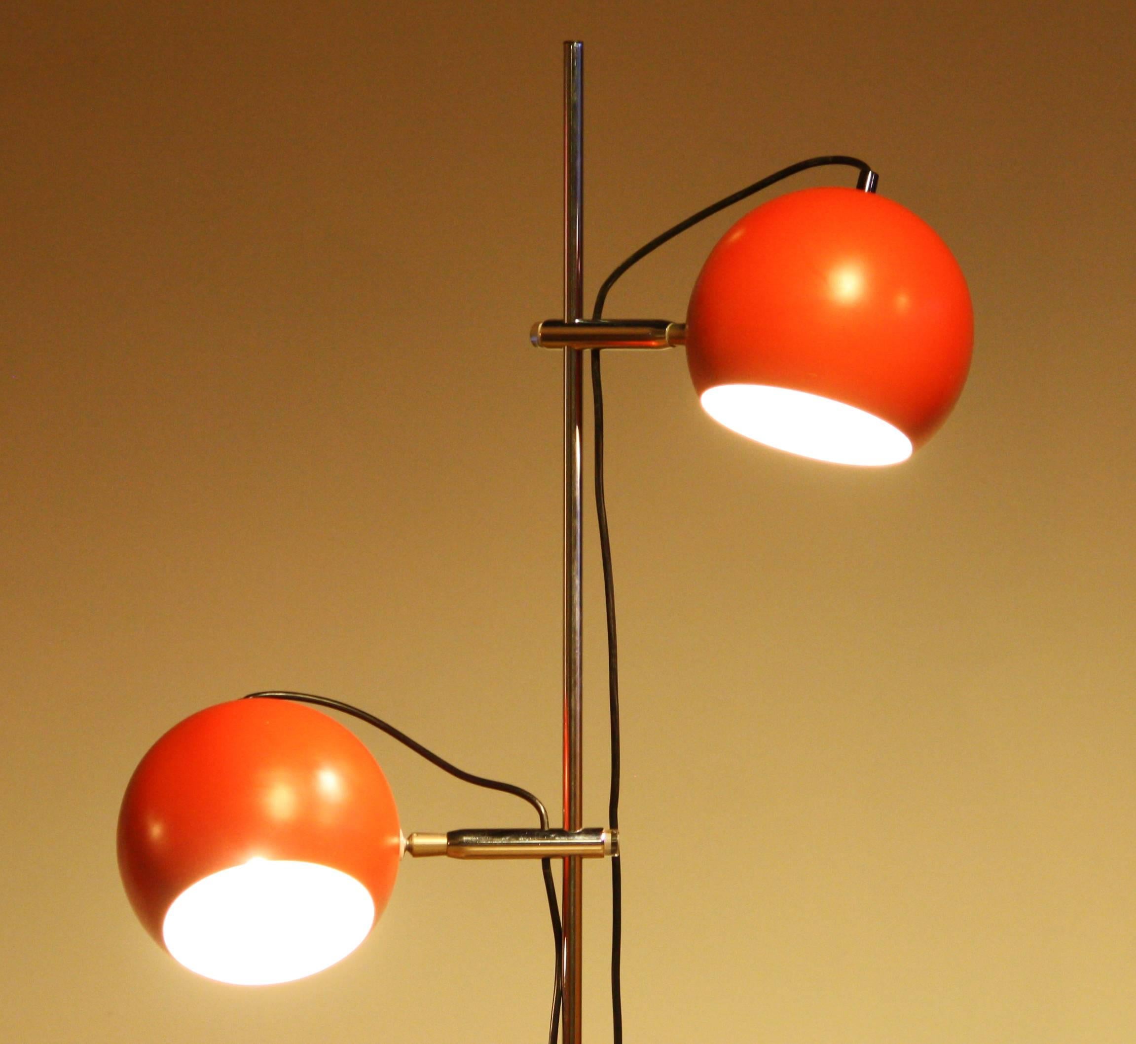 Metal 1970s, Two-Light Red Eye-Ball Floor Lamp