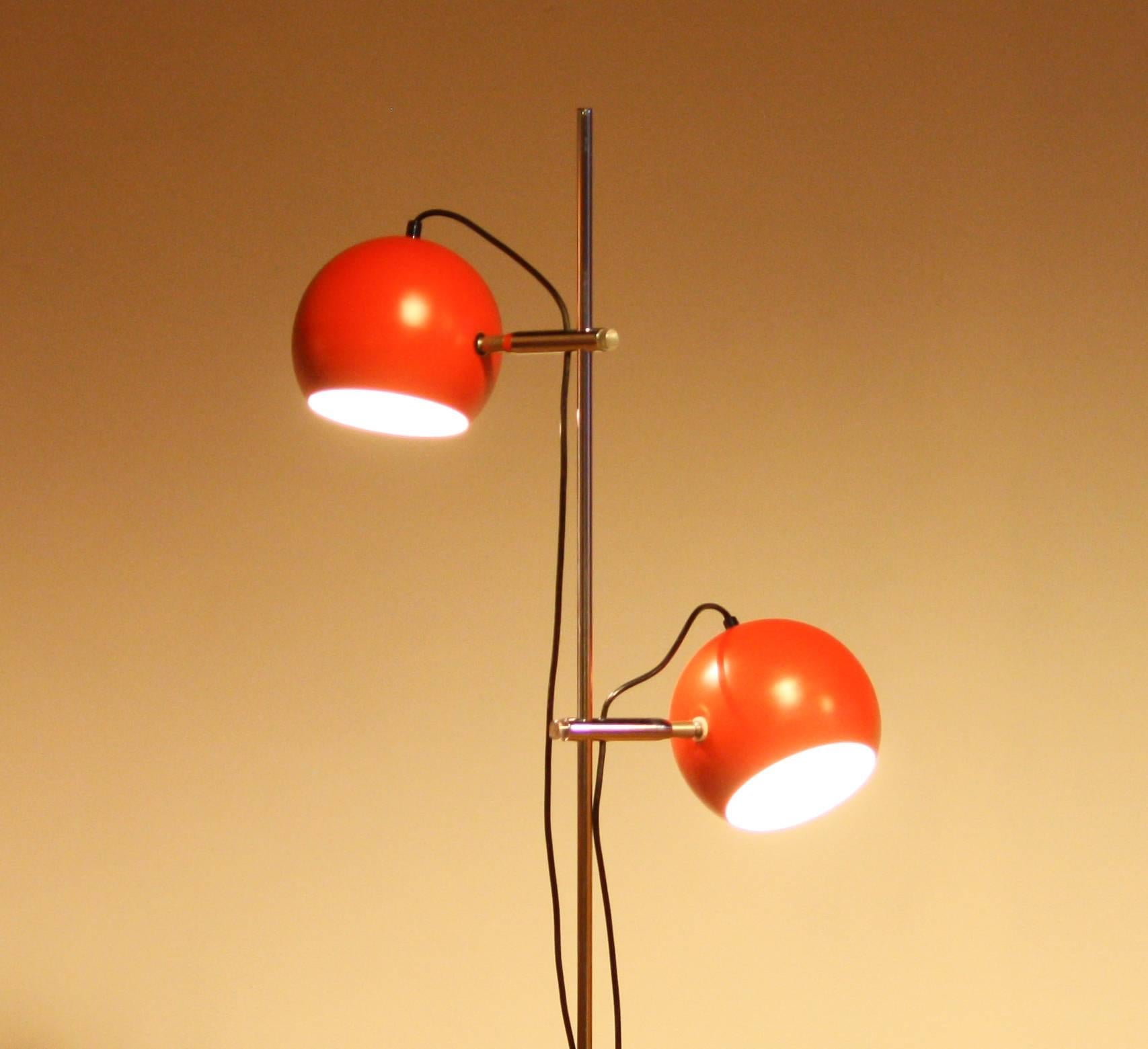 1970s, Two-Light Red Eye-Ball Floor Lamp 1