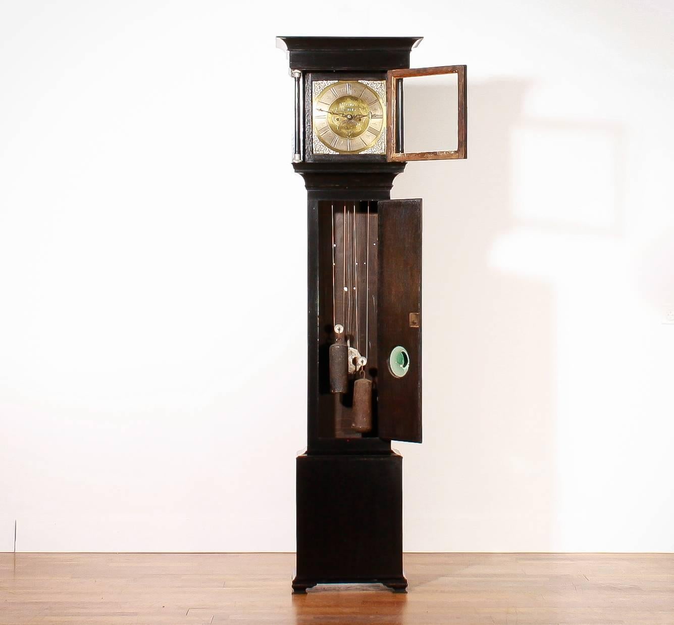 Brass Early 18th Century, I.W.M., London Longcase Clock in Black Polish