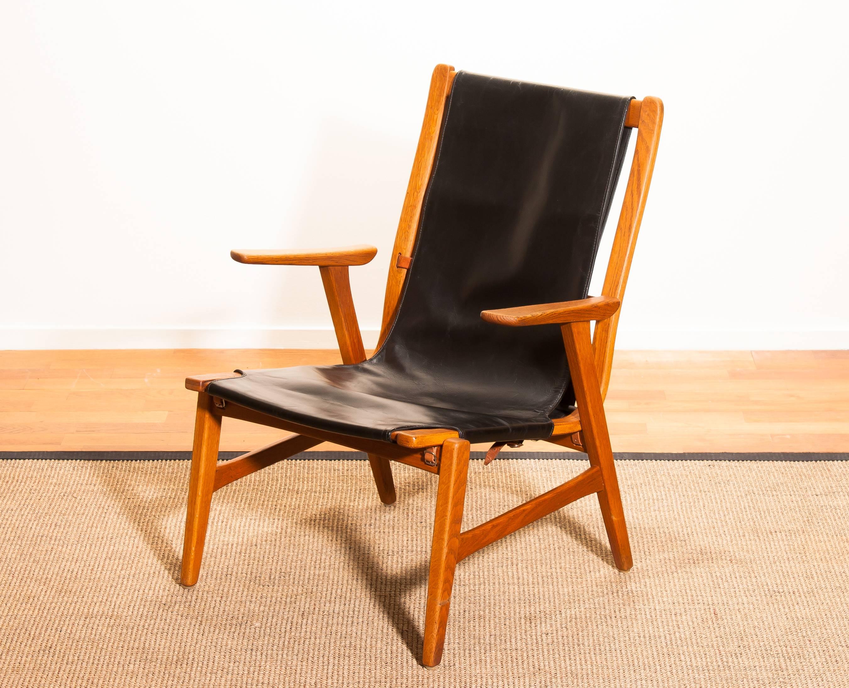 1950s, Oak and Leather Hunting Chair 'Ulrika' by Östen Kristiansson 3