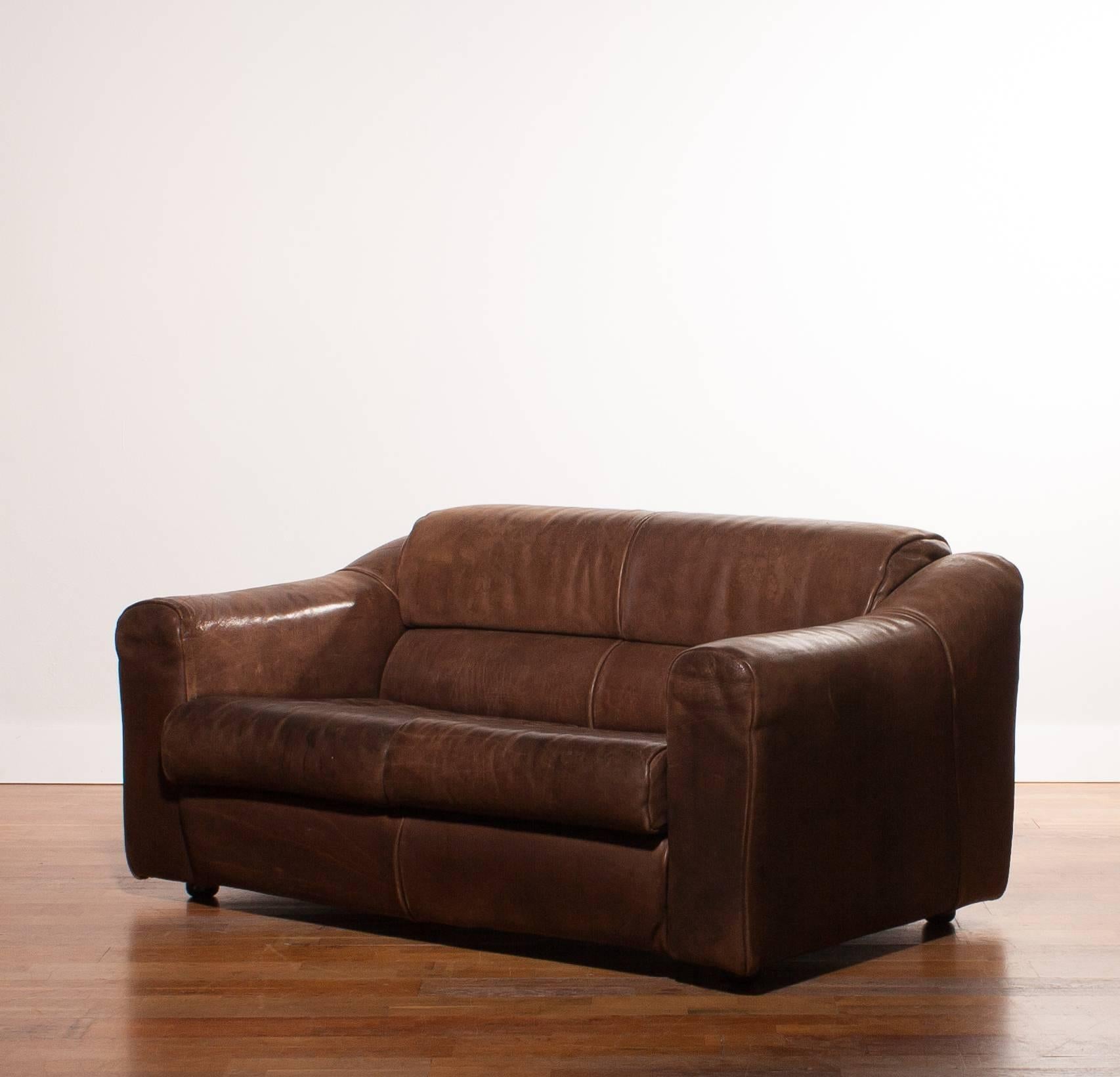 1970s Buffalo Leather Two-Seat Sofa 1