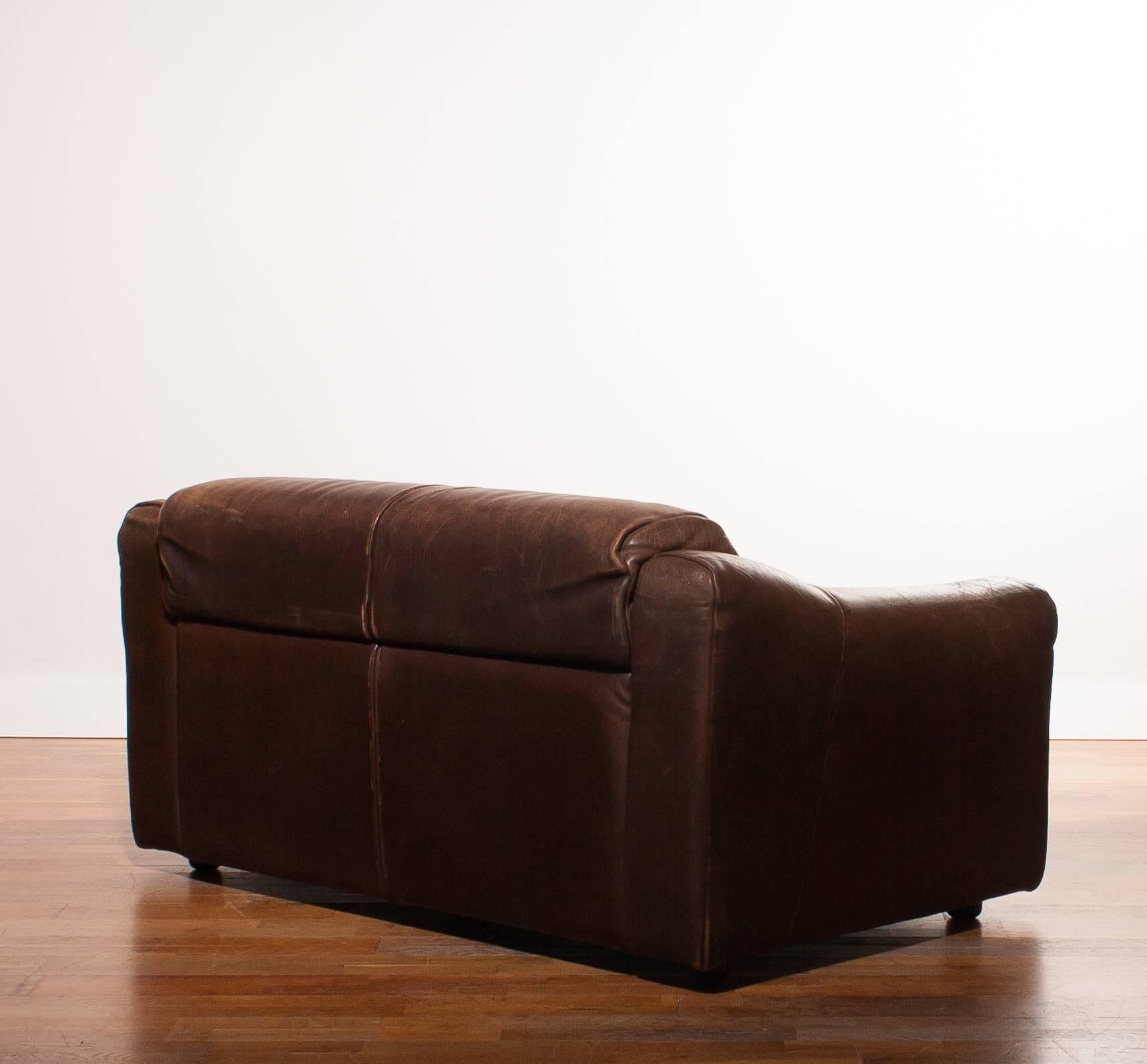 1970s Buffalo Leather Two-Seat Sofa 2