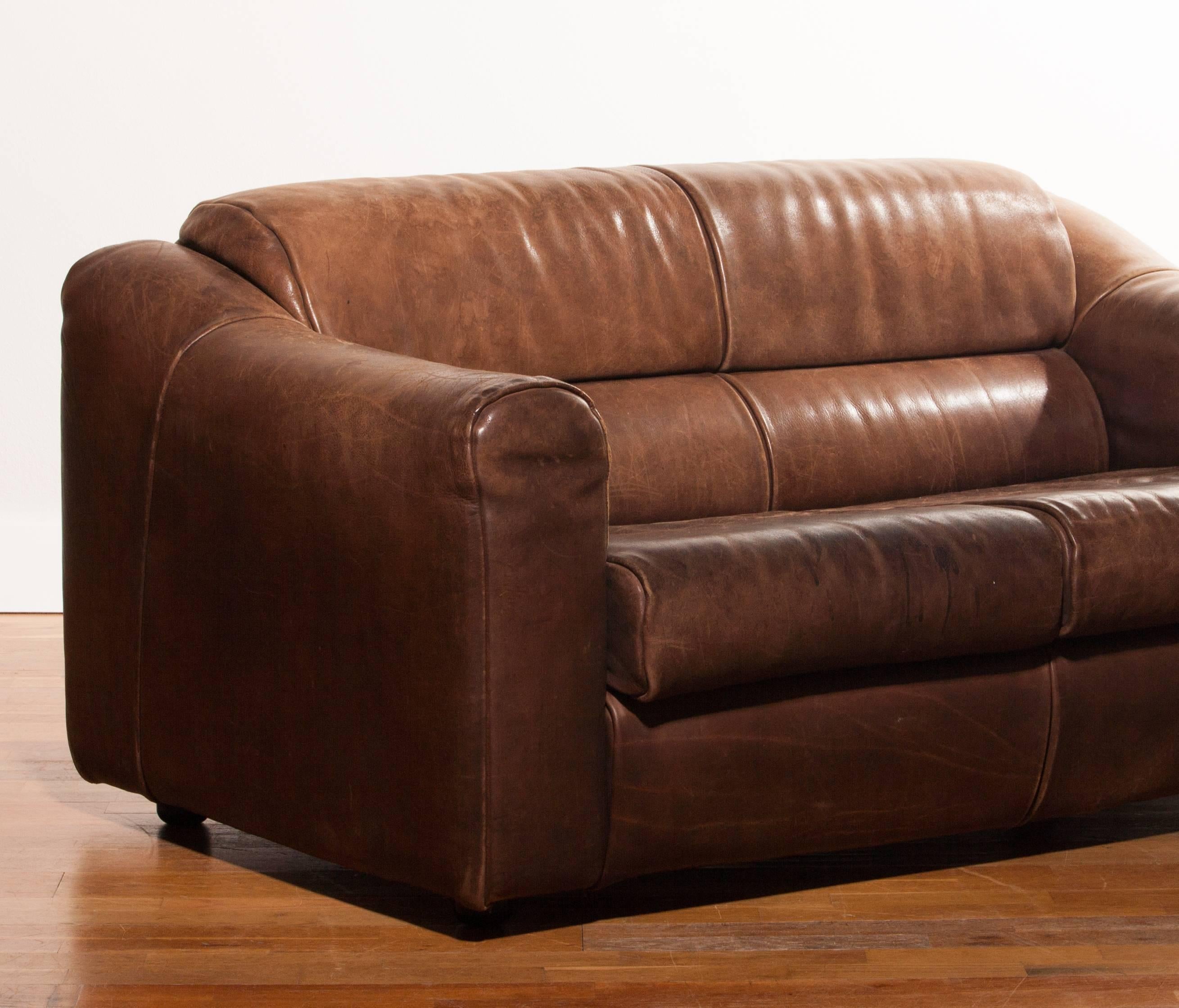 1970s Buffalo Leather Two-Seat Sofa 6