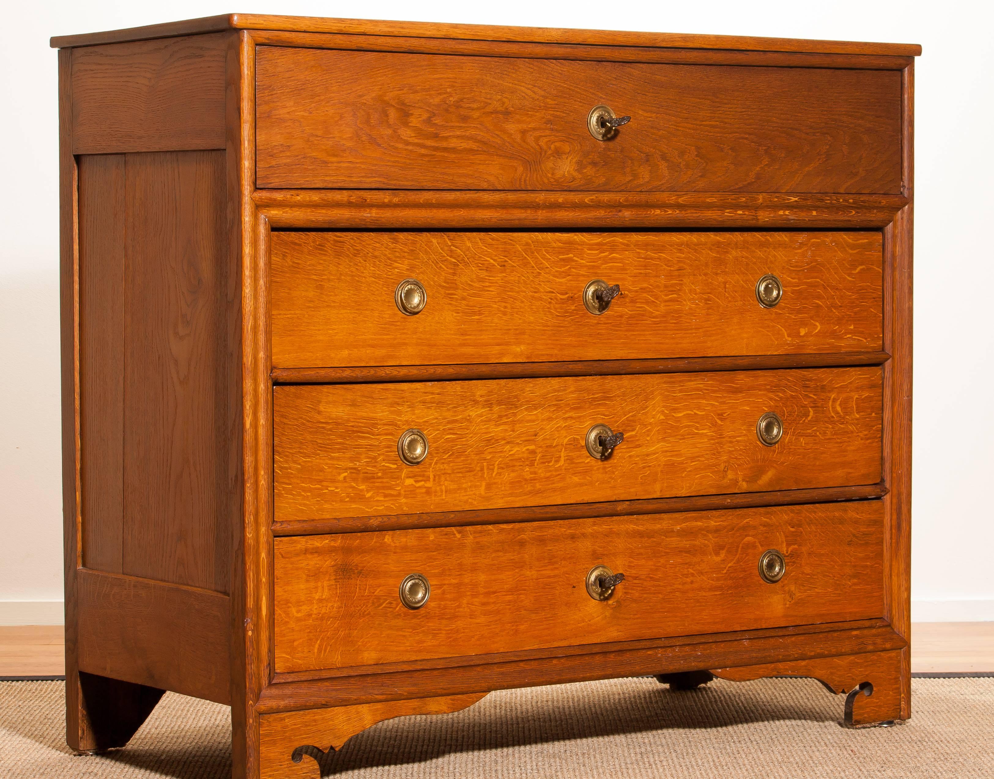1900s, Dutch Oak Commode, Secretary, Chest of Drawers, Cabinet In Excellent Condition In Silvolde, Gelderland