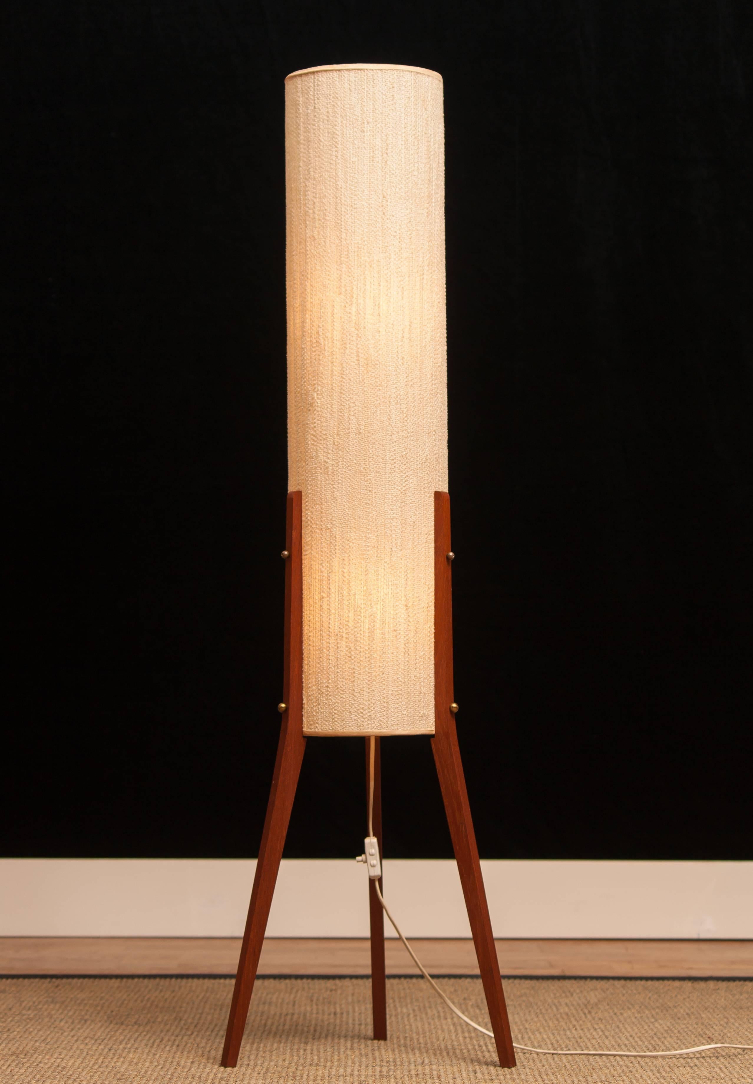 Mid-20th Century 1960s, Large Teak and Chenille Floor Lamp by Fog and Mørup, Denmark