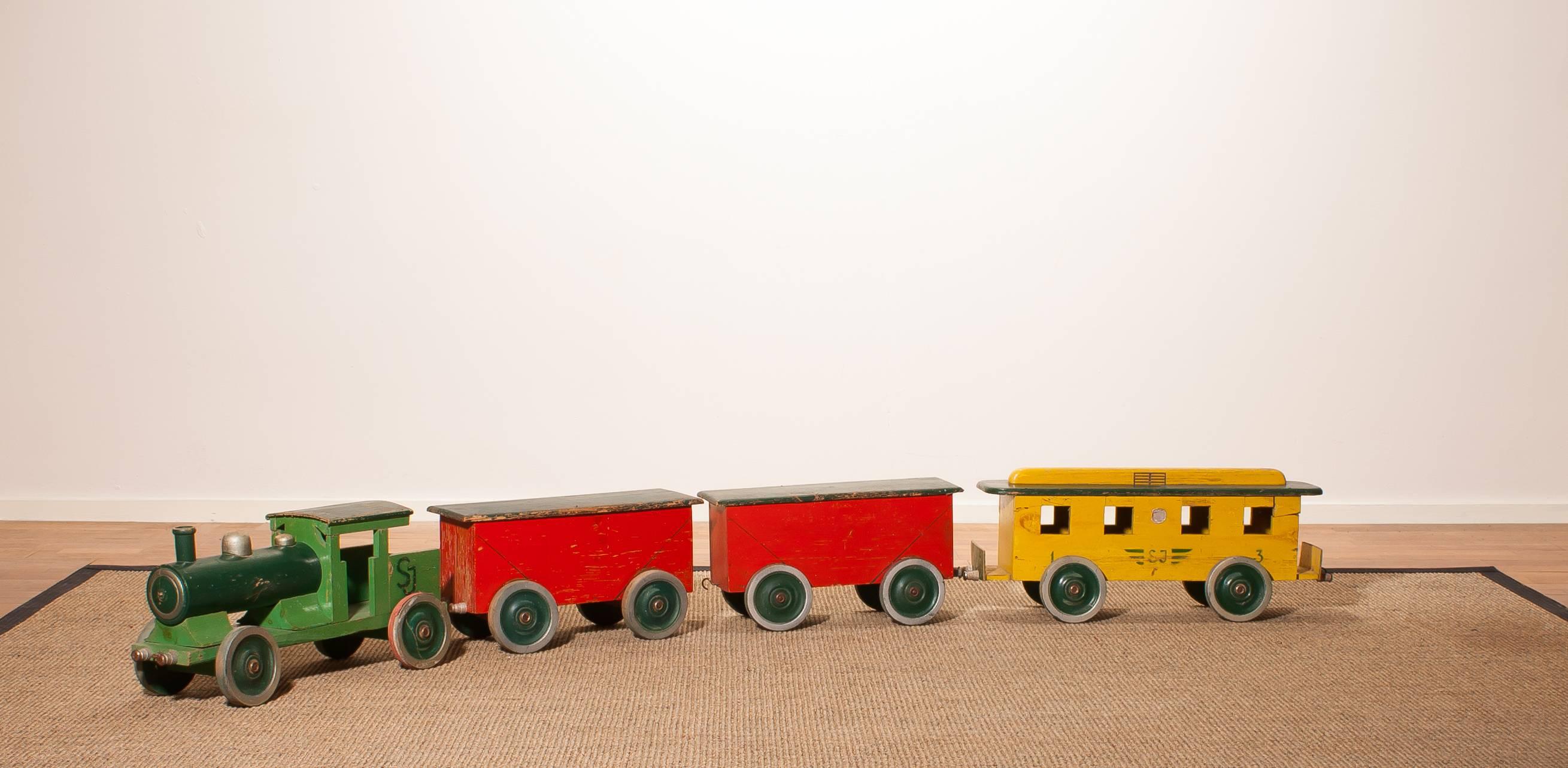 Mid-20th Century 1930s Large Wooden Toy Train, Sweden