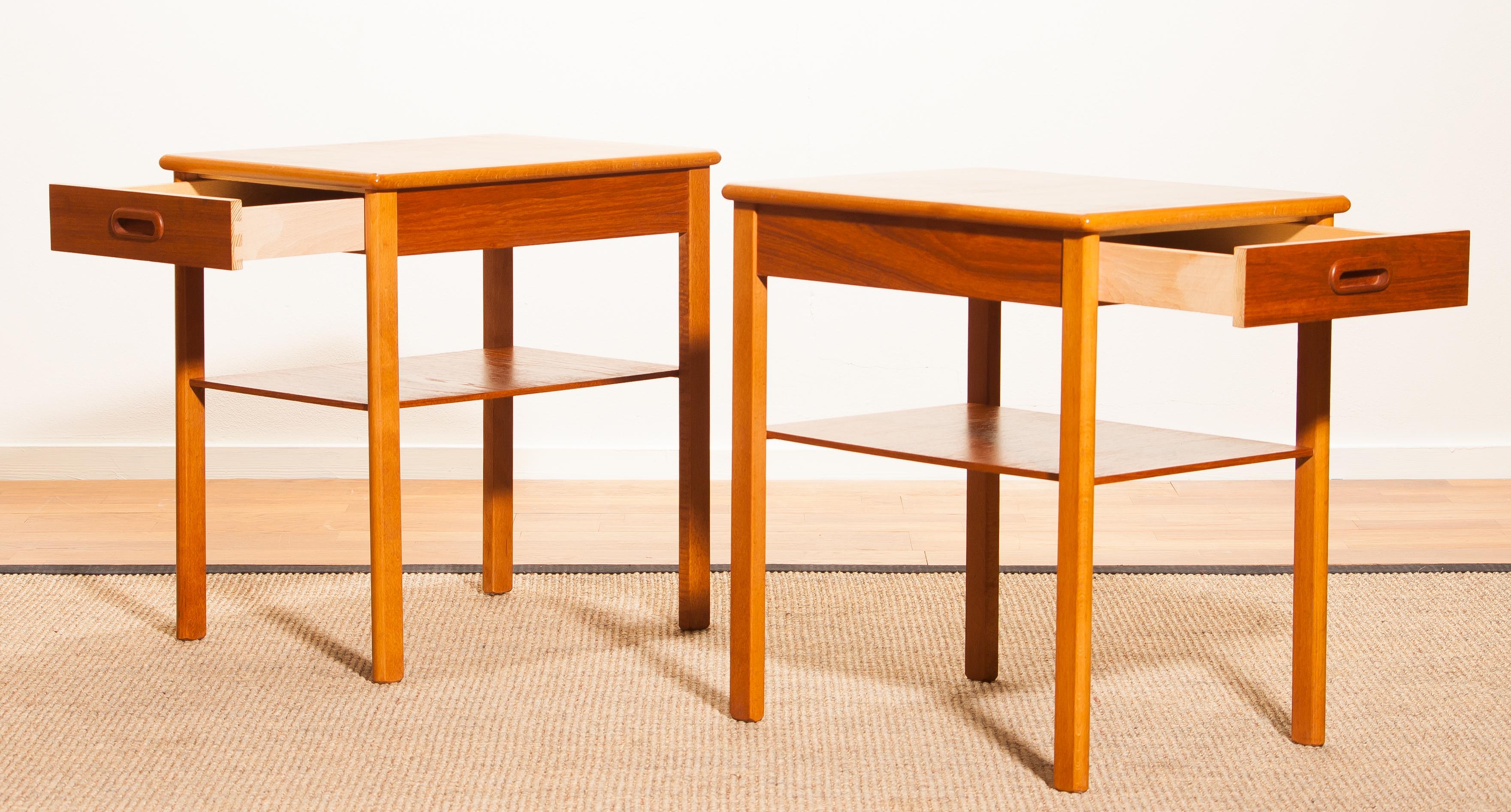 Mid-20th Century 1950s, a Pair of Teak Bedside Tables by Säffle, Sweden