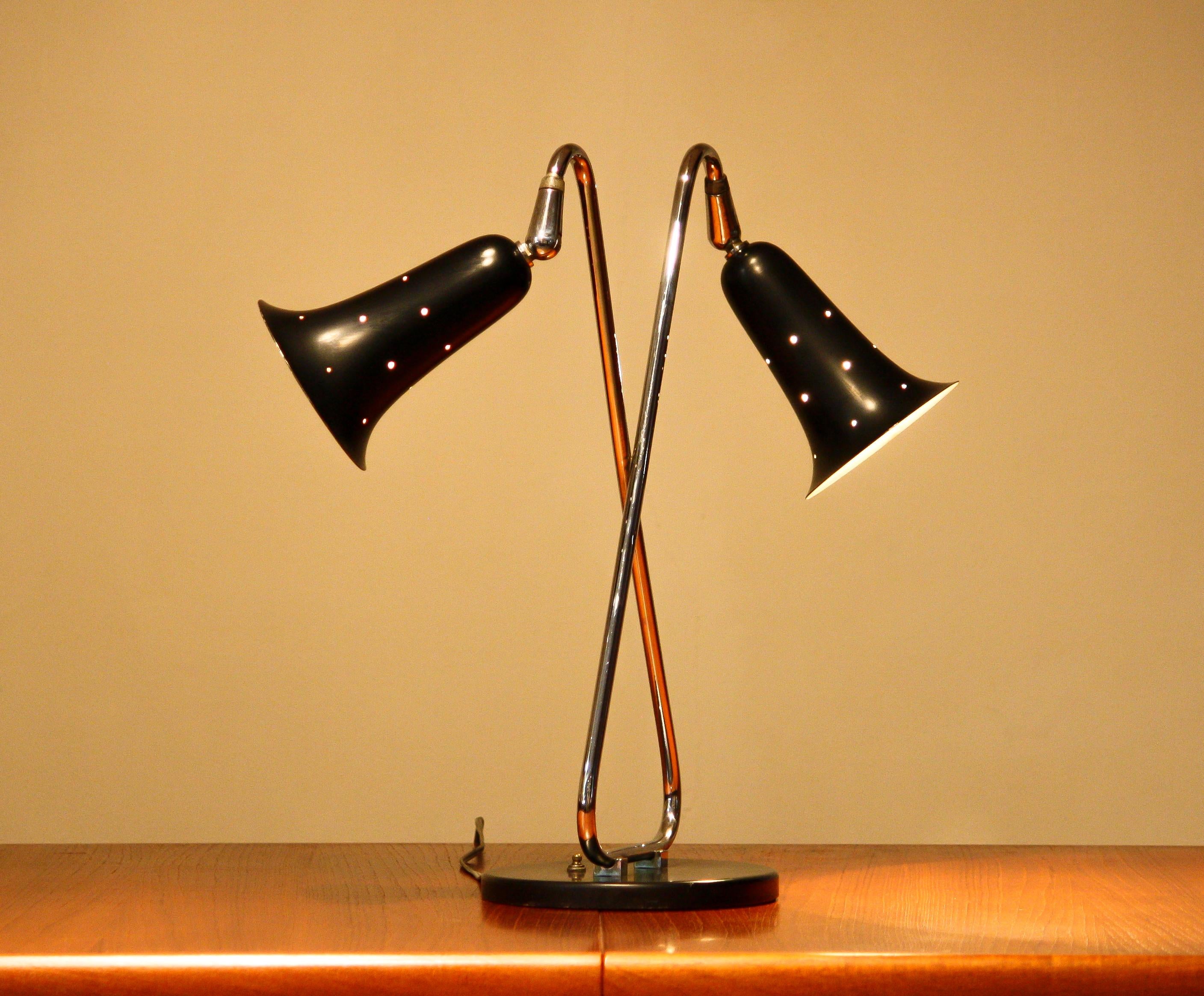 Central American 1950s Metal Black Lacquered and Chromed Desk / Table Lamp Made in the USA