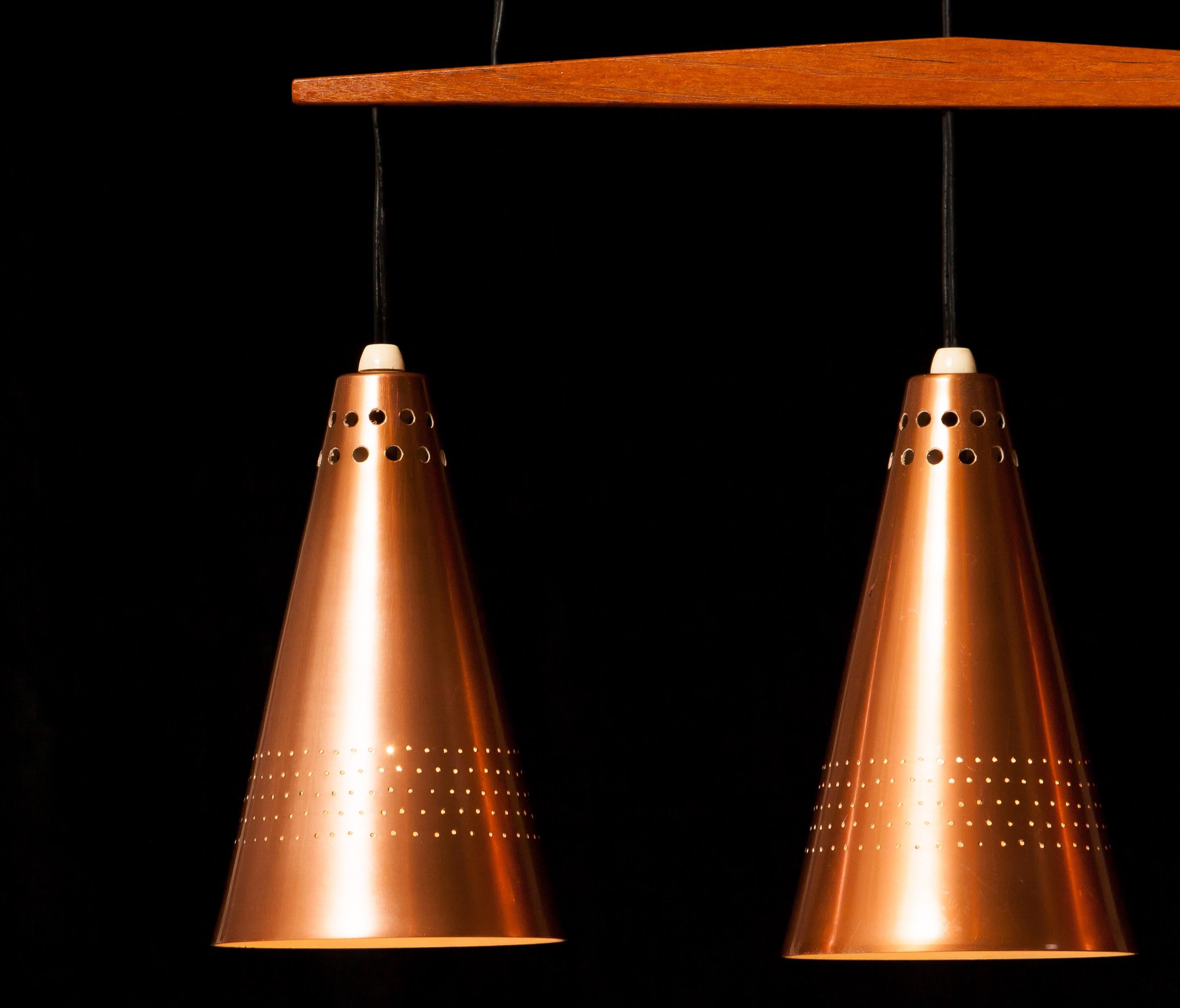 1950s, Copper and Teak Pendant Lamp by Hans-Agne Jakobsson, Sweden In Good Condition In Silvolde, Gelderland