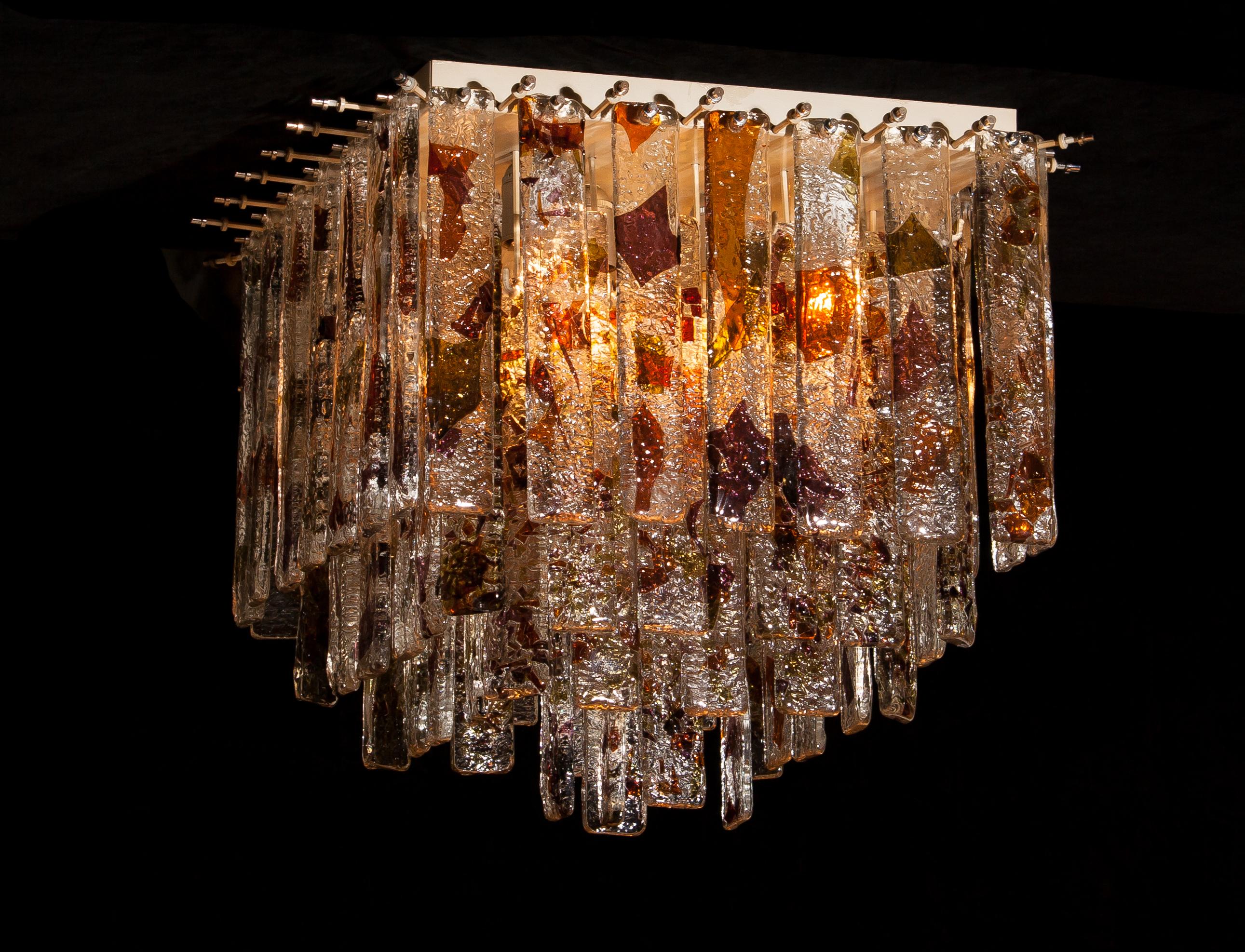 Mid-20th Century 1960s, Multicolor Italian Squared Venini Murano Crystal Ceiling Lamp by Mazzega