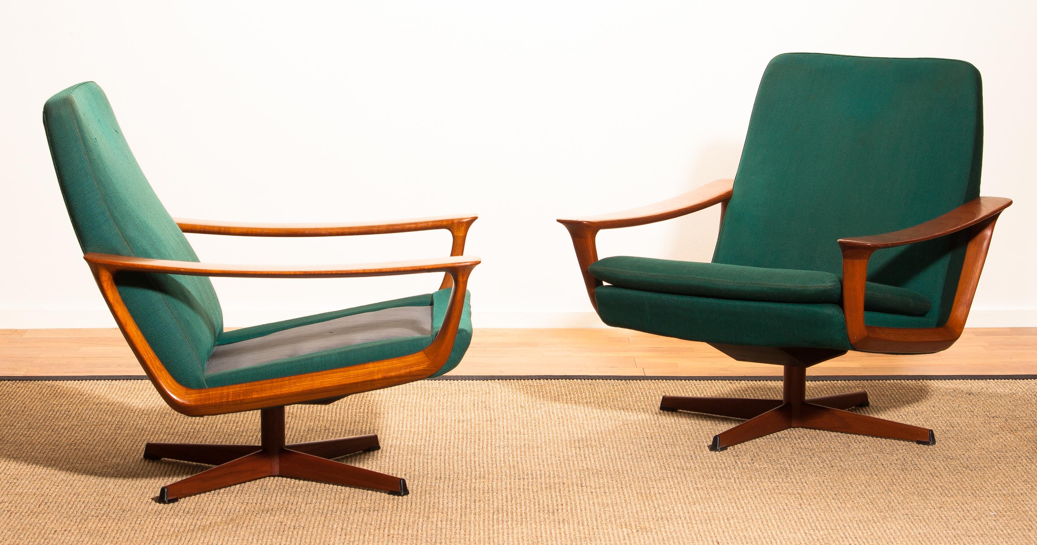 Mid-20th Century 1960s, Teak Set of Two Swivel Chairs by Johannes Andersson for Trensum, Denmark