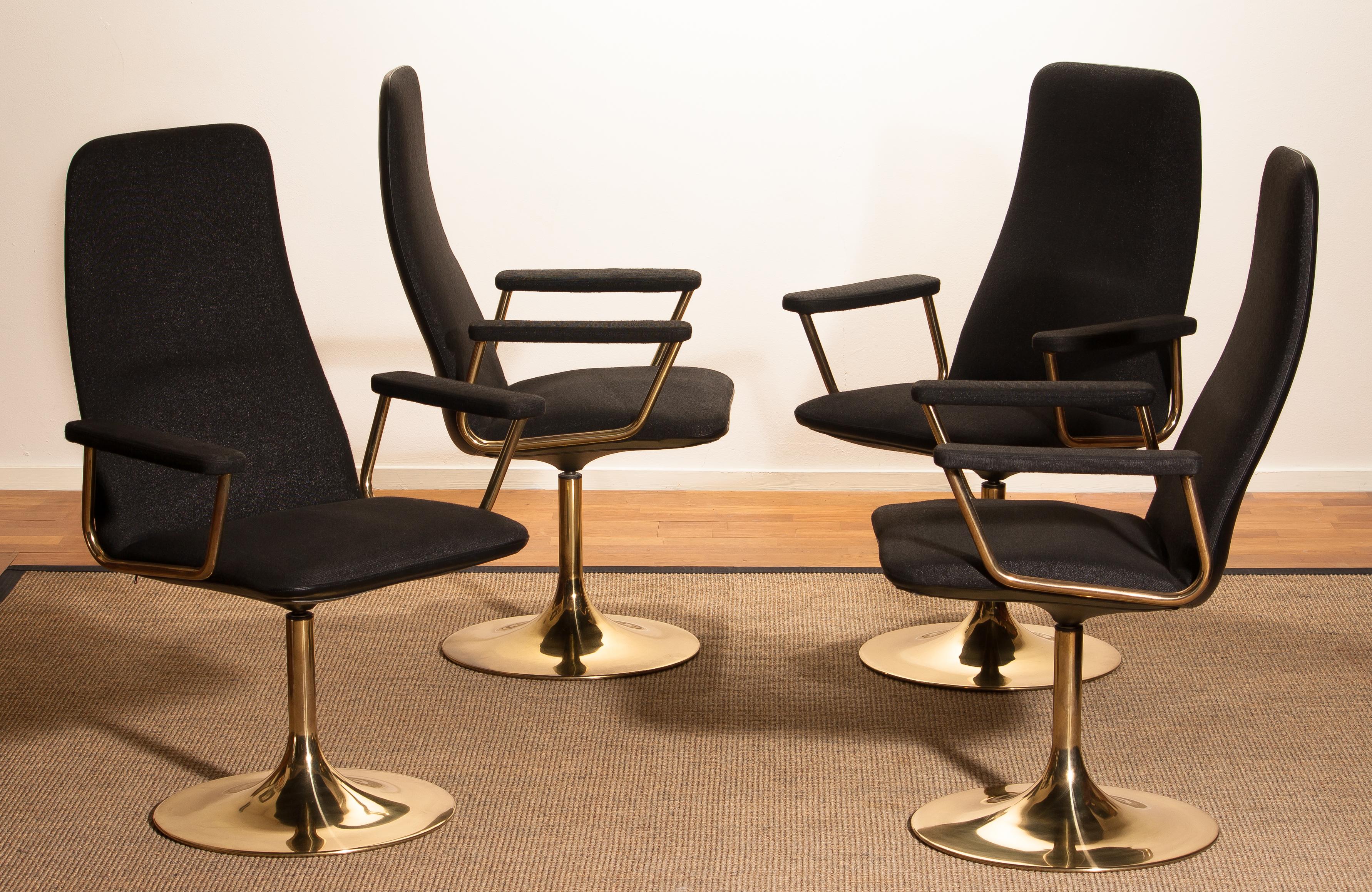 Four Golden, with Black Fabric, Armrest Swivel Chairs by Johanson Design, 1970 In Good Condition In Silvolde, Gelderland