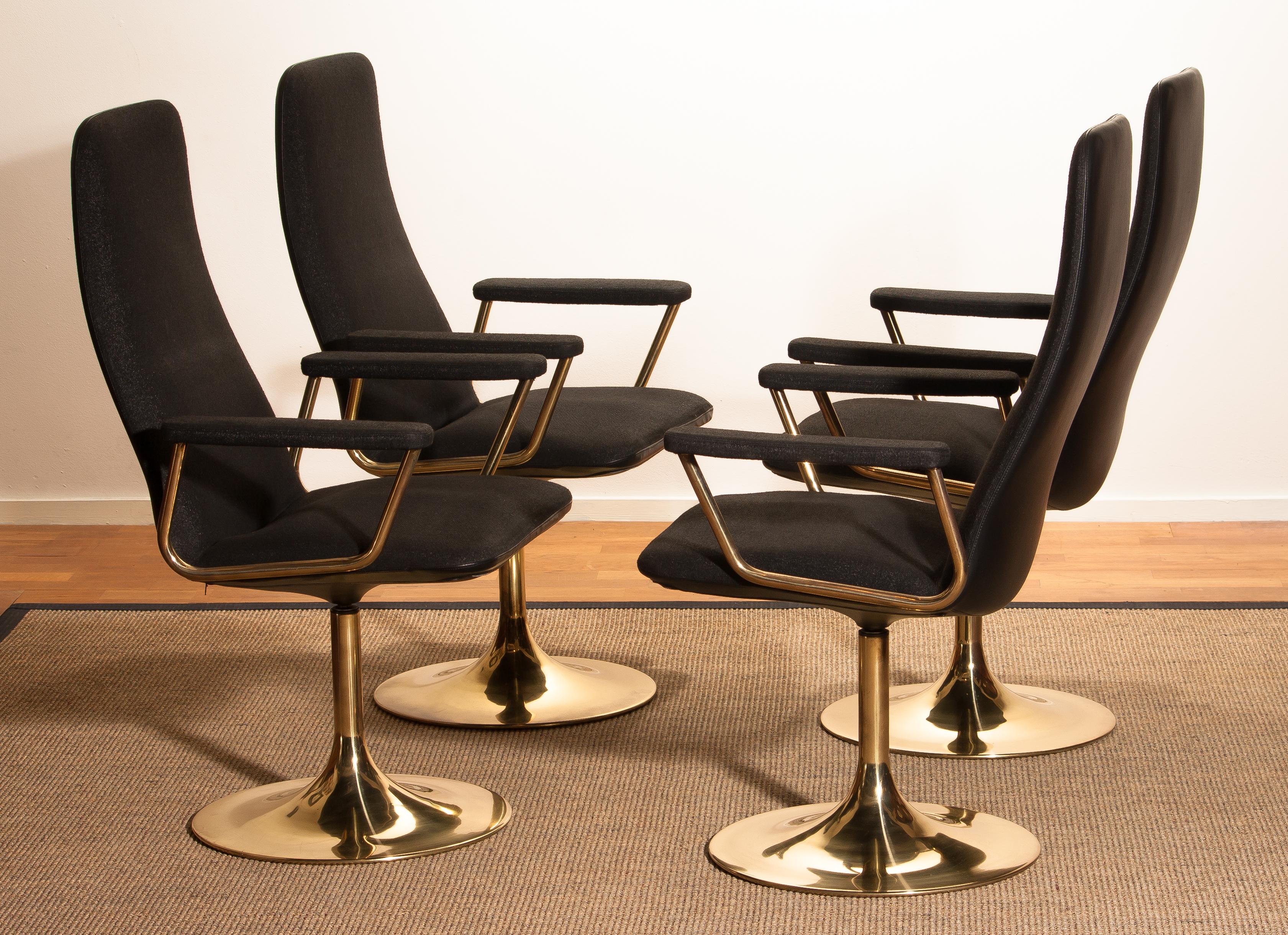 Four Golden, with Black Fabric, Armrest Swivel Chairs by Johanson Design, 1970 4