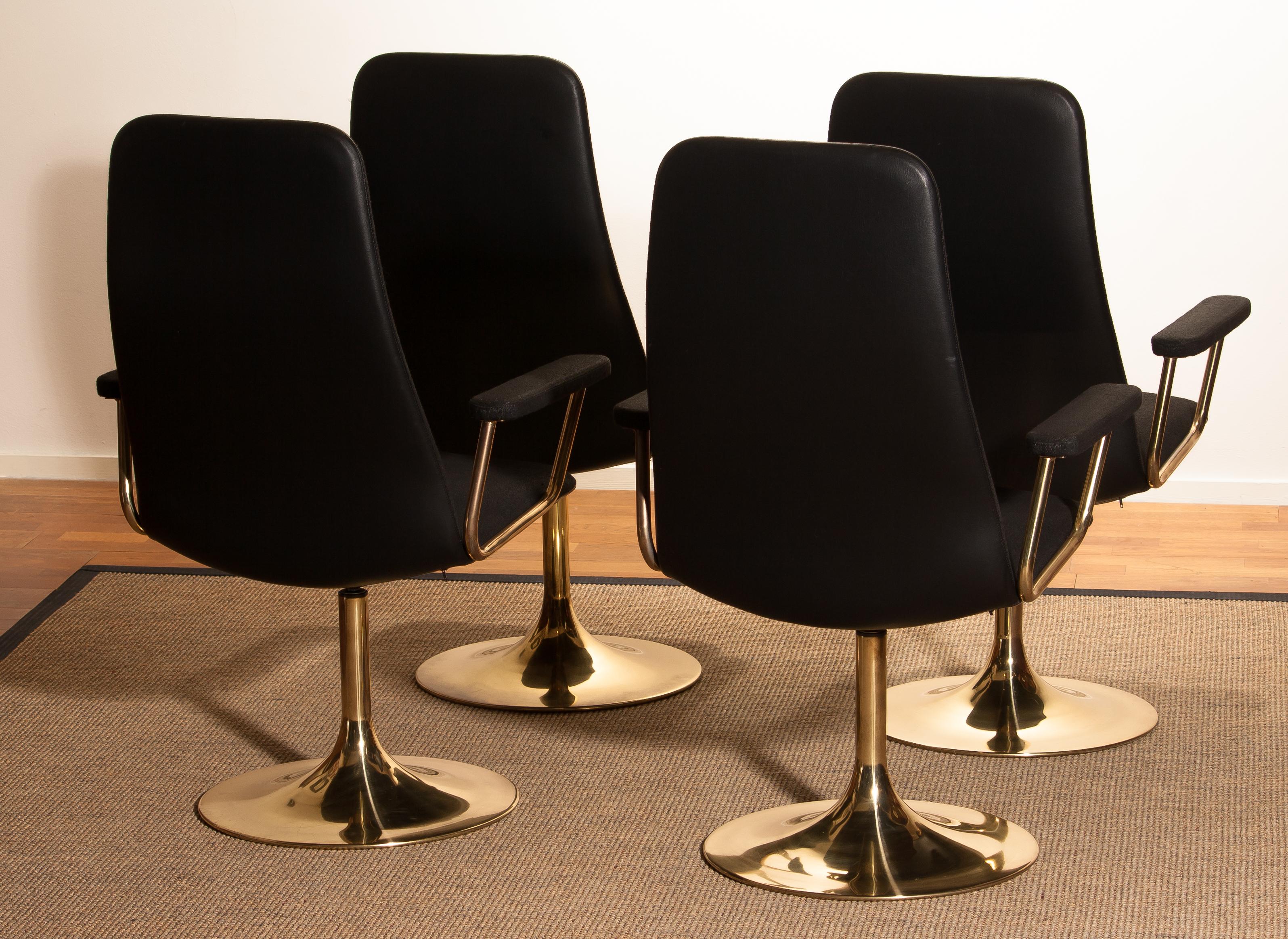 Four Golden, with Black Fabric, Armrest Swivel Chairs by Johanson Design, 1970 5