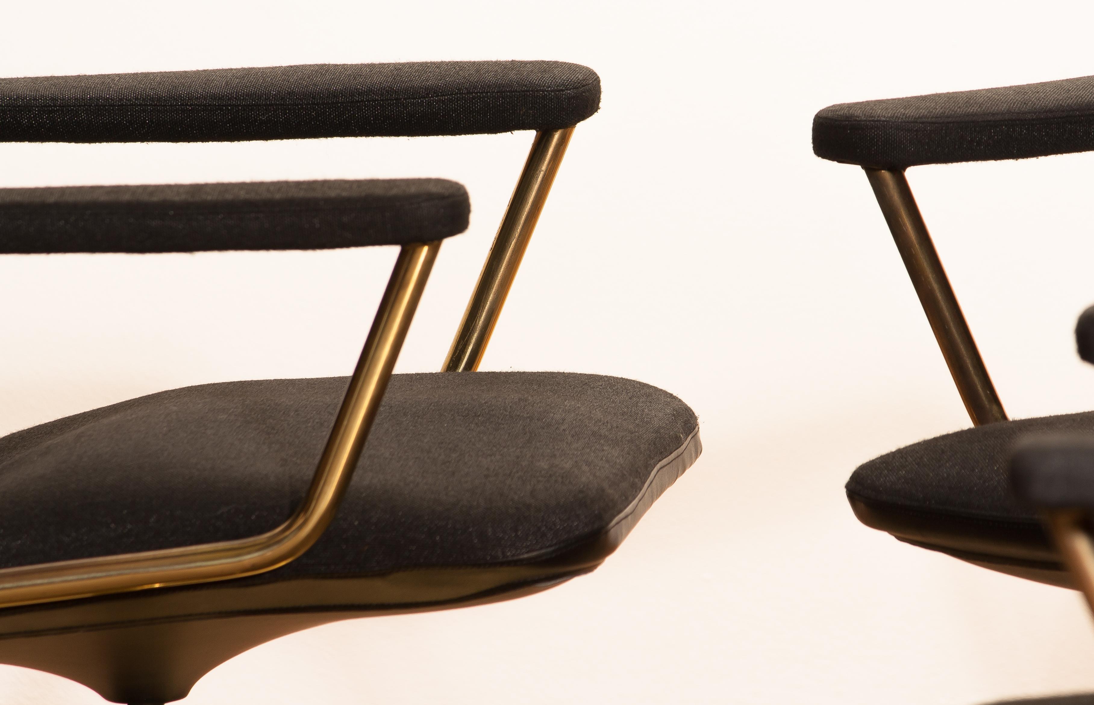 Four Golden, with Black Fabric, Armrest Swivel Chairs by Johanson Design, 1970 8