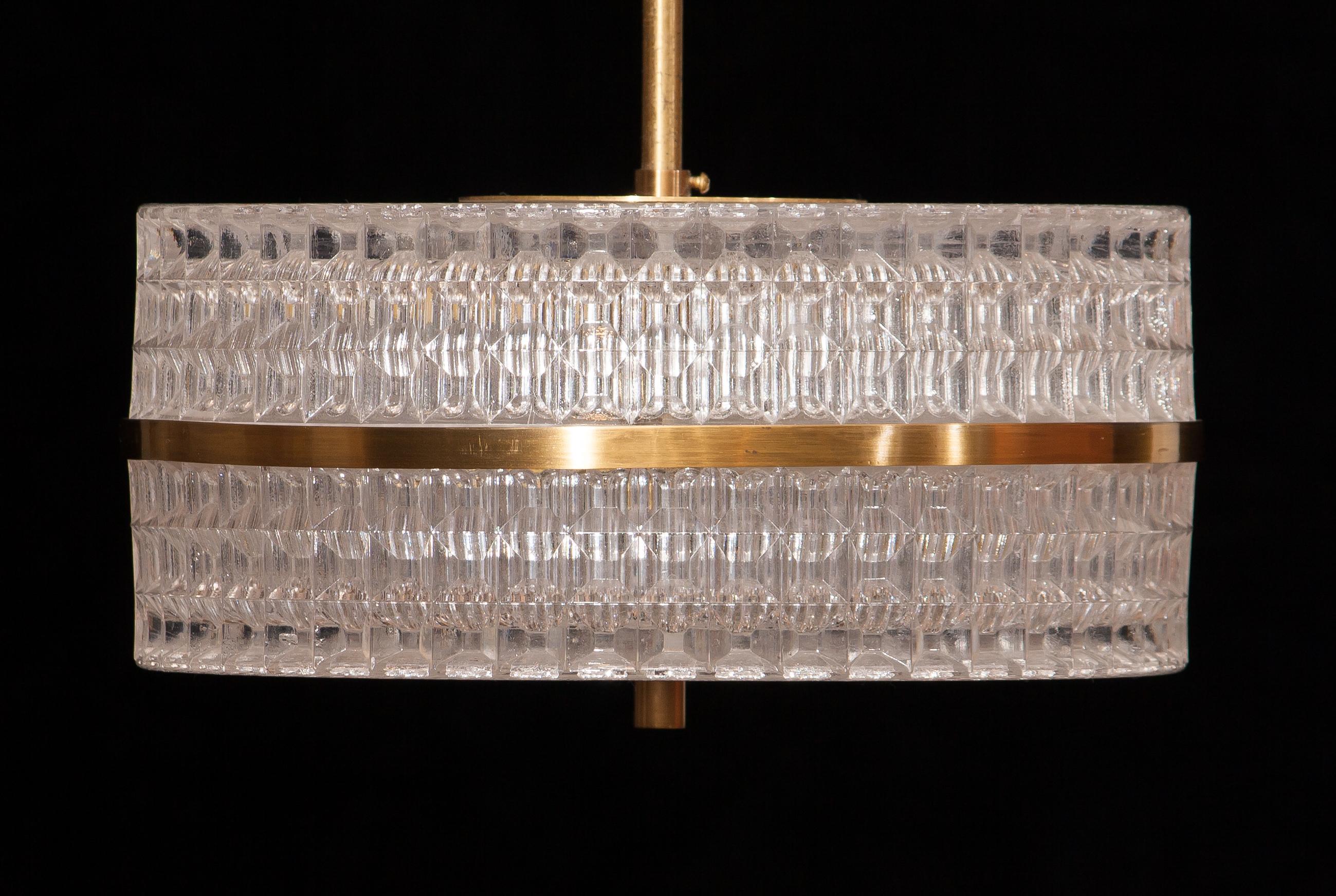 Mid-20th Century 1960s Crystal and Brass Pendant Light by Carl Fagerlund for Orrefors