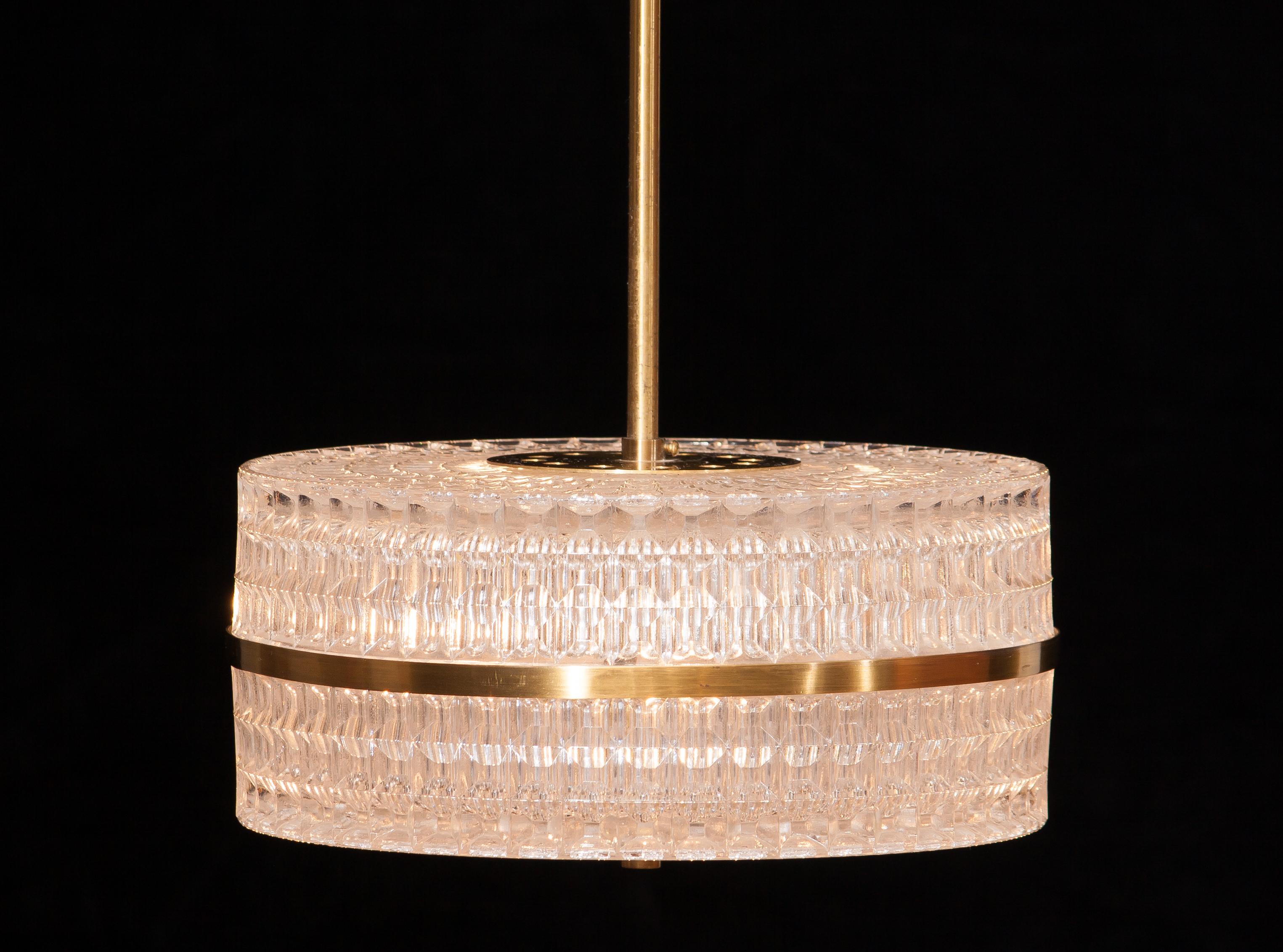 1960s Crystal and Brass Pendant Light by Carl Fagerlund for Orrefors 1