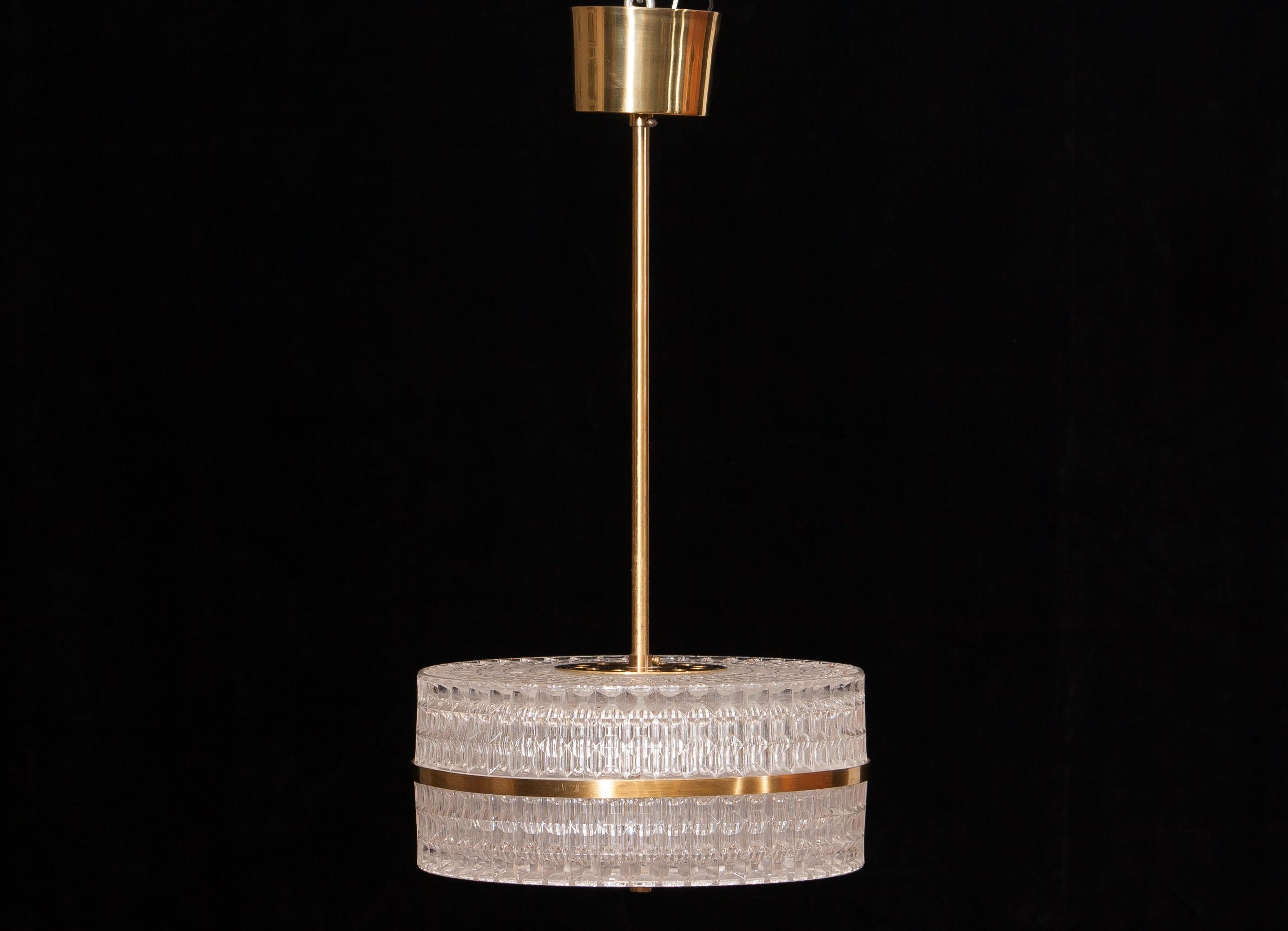 1960s Crystal and Brass Pendant Light by Carl Fagerlund for Orrefors 2