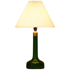 1960s Green Scandinavian Glass Table Lamp Made by Holmegaard, Denmark