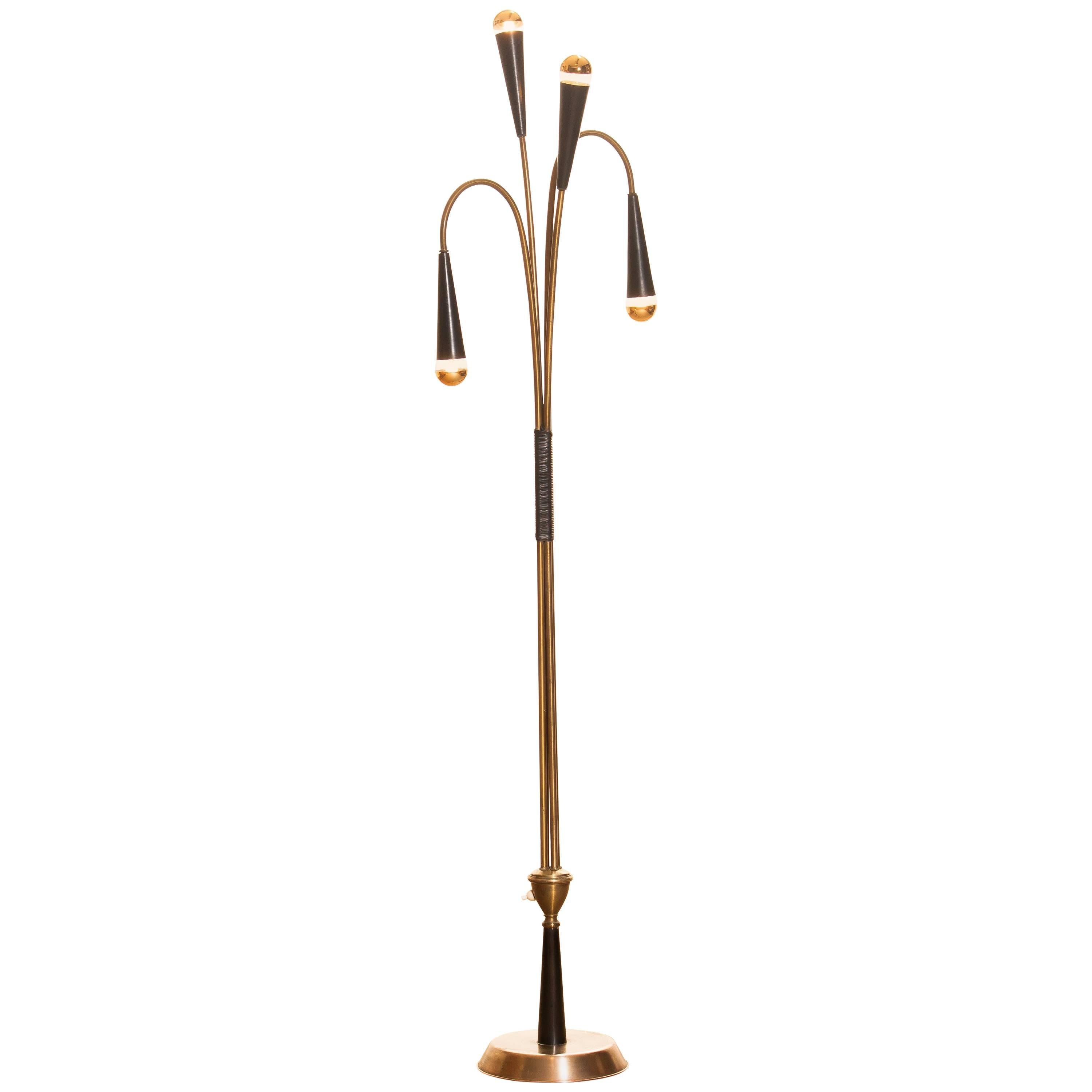 1960s Rare Brass Floor Lamp by Oscar Torlasco for Lumi