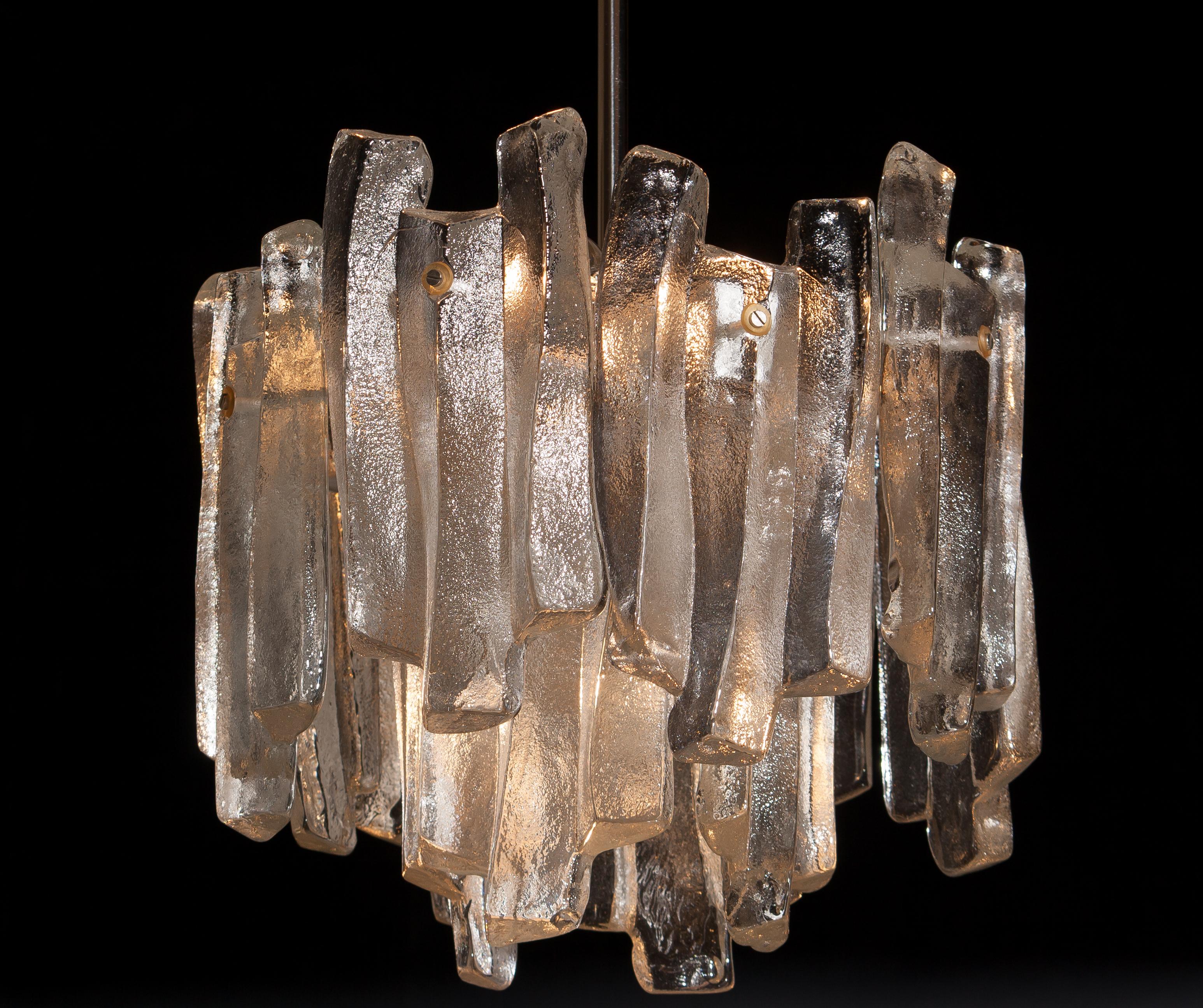 Austrian J.T. Kalmar Design Chandelier with Frosted Glass Elements, 1970s