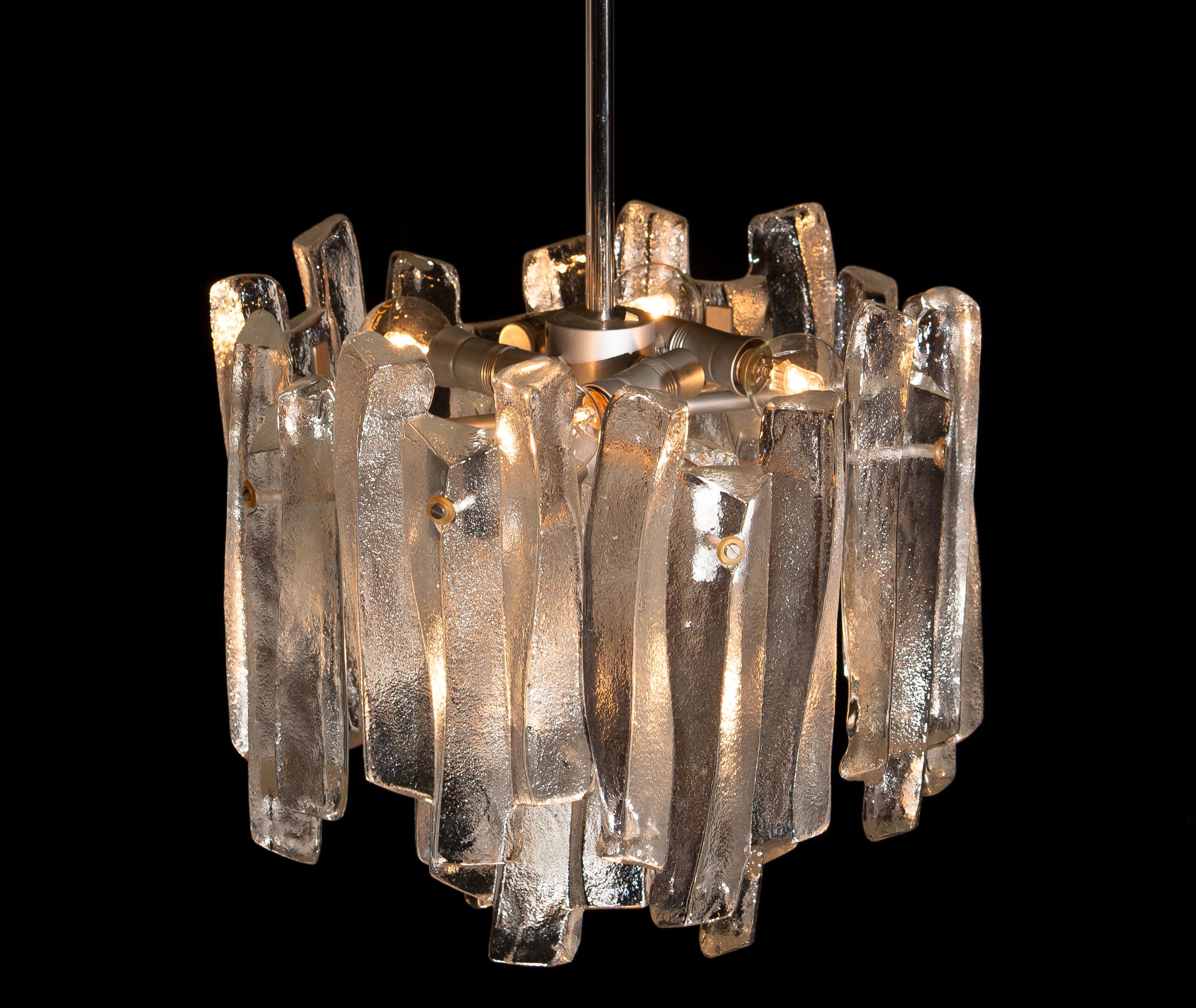 J.T. Kalmar Design Chandelier with Frosted Glass Elements, 1970s In Good Condition In Silvolde, Gelderland