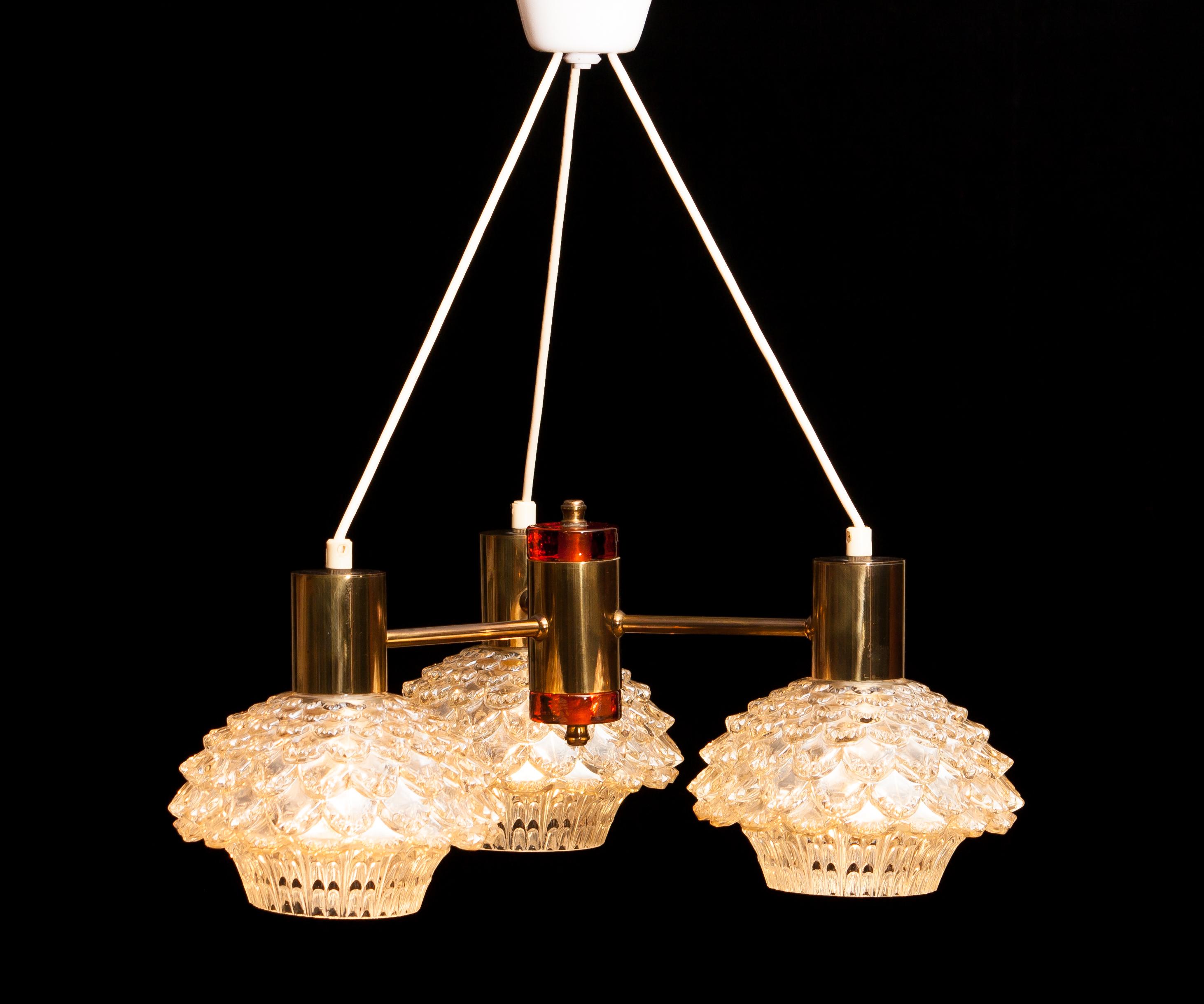1950s, Brass and Glass Chandelier by Carl Fagerlund for Orrefors (Schwedisch)