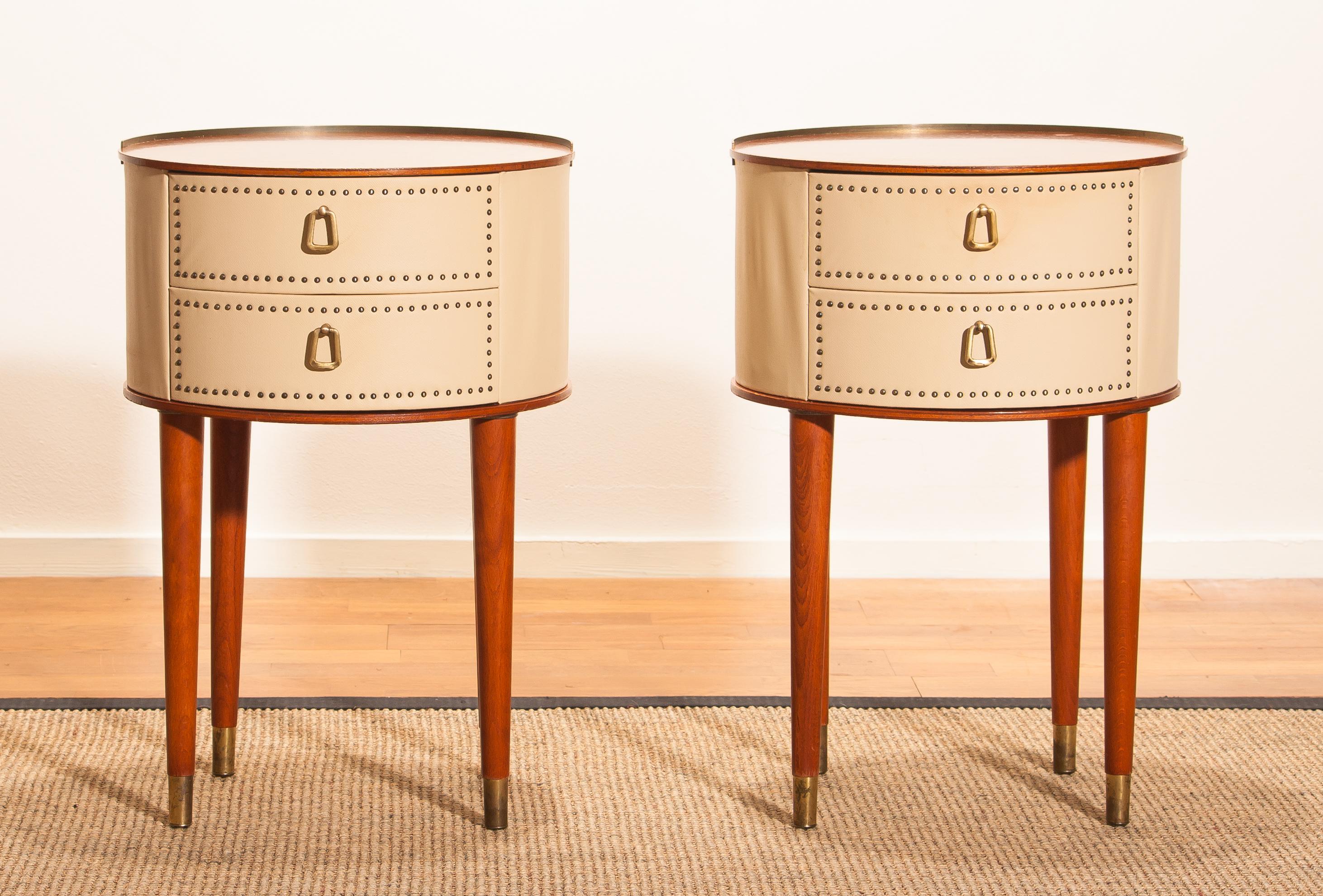 1950s, Bedside Tables in Mahogany and Brass by Halvdan Pettersson, Tibro, Sweden 1