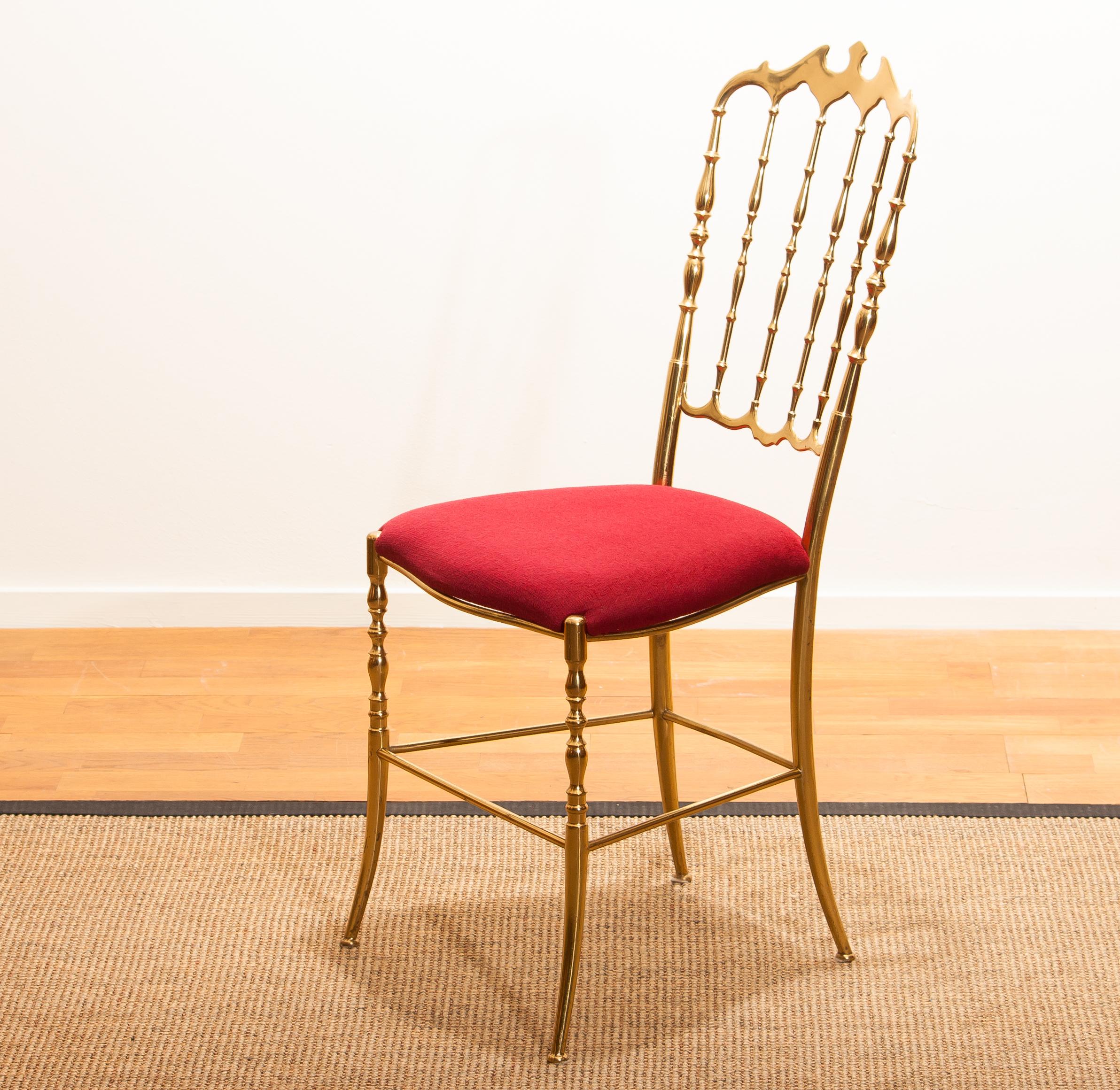 1950s, Brass and Velvet Chair by Chiavari, Italy 5