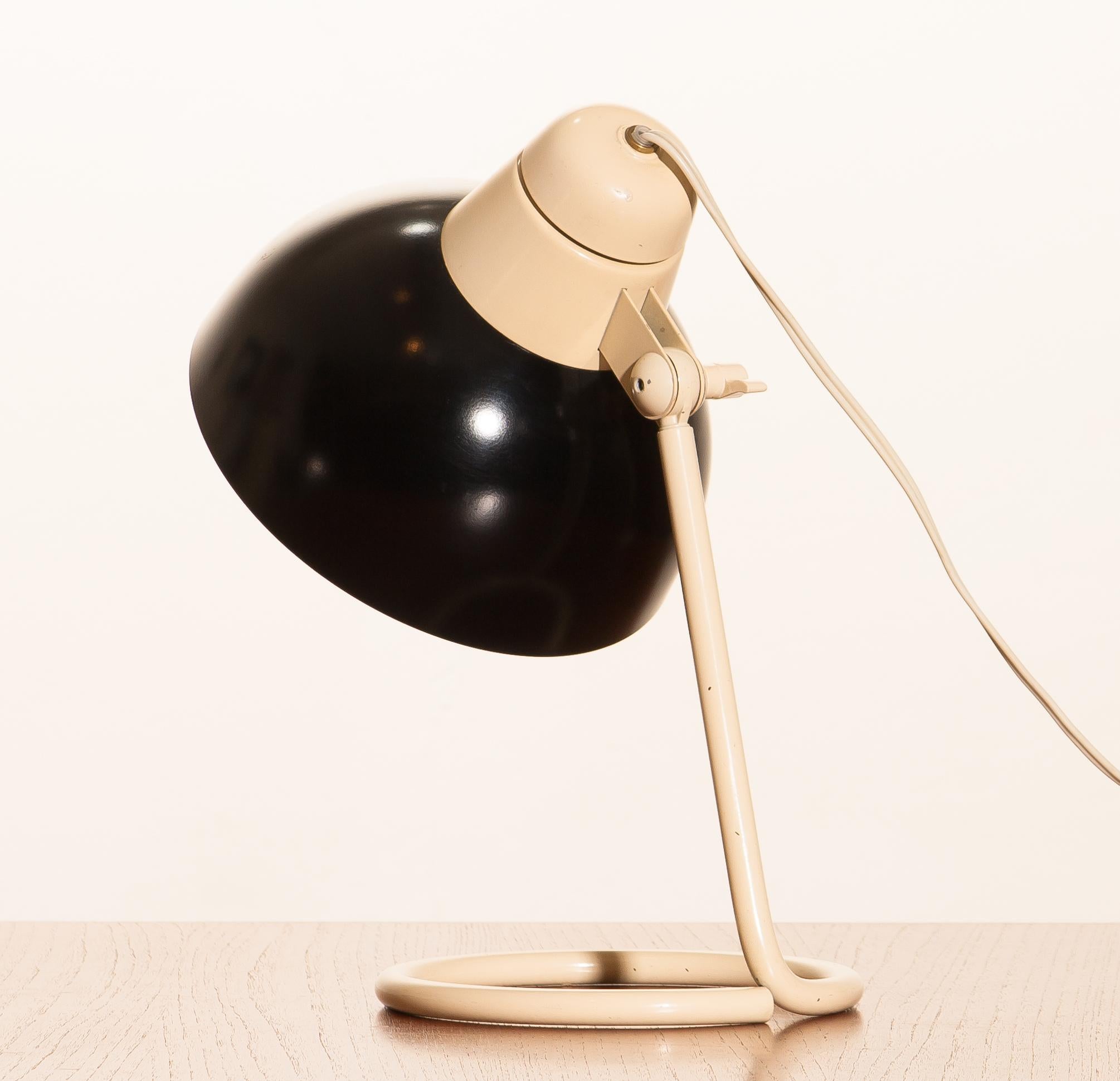 Dutch 1950s, Philips Metal Desk or Table Lamp in Off-White and Black