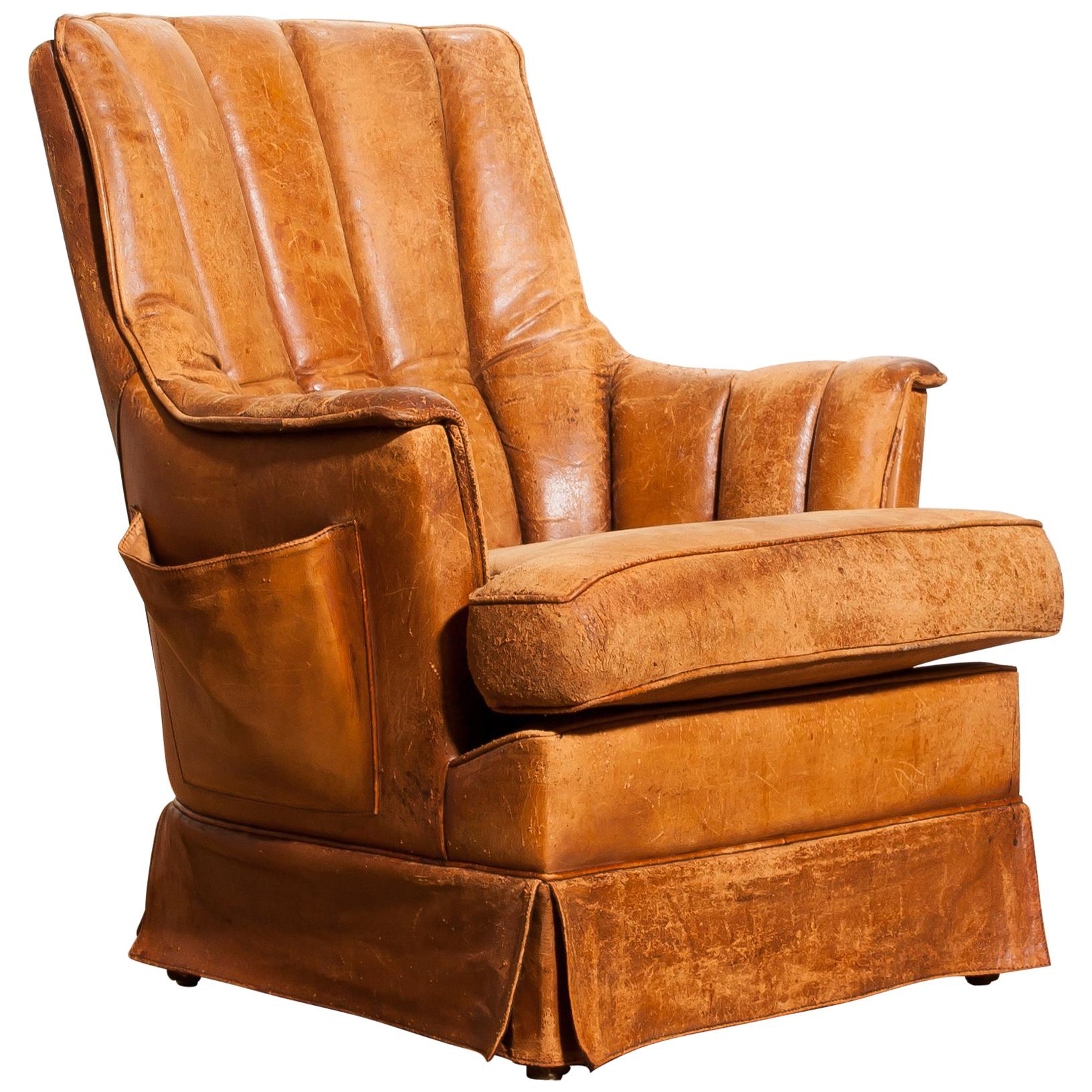 1940s, Leather Skirt Club Lounge Chair, France