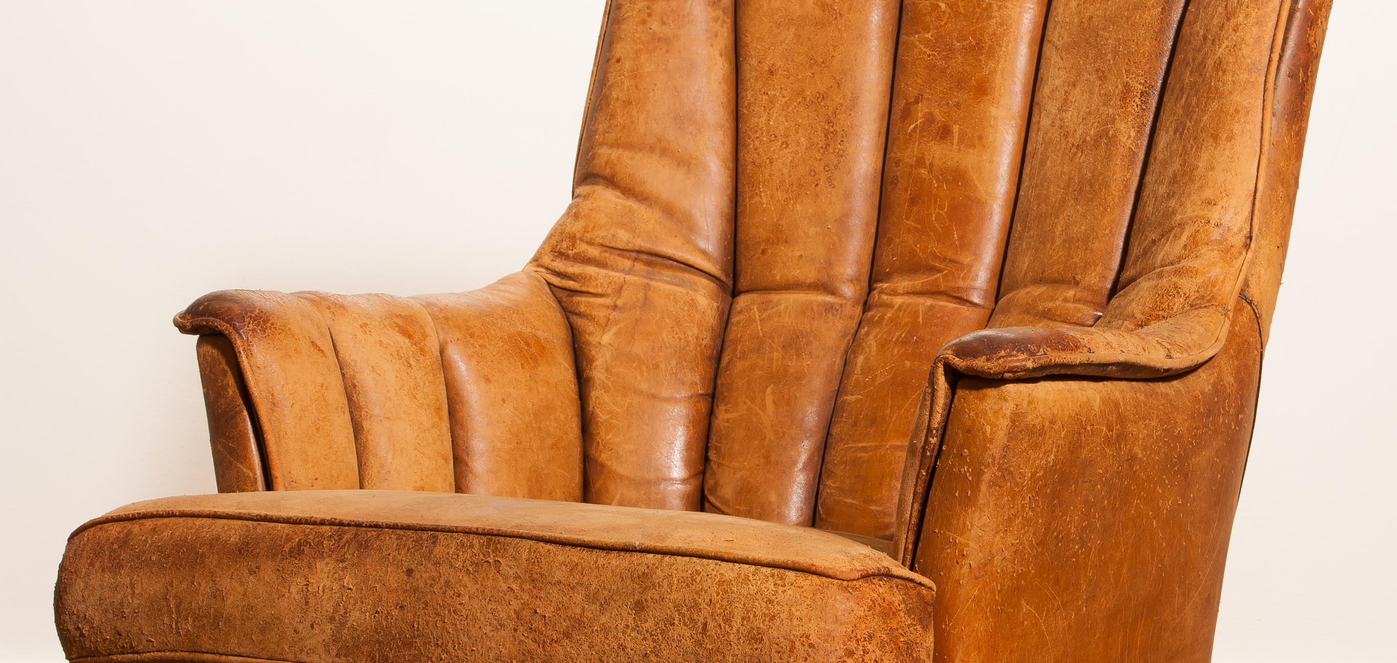 1940s, Leather Skirt Club Lounge Chair, France 1
