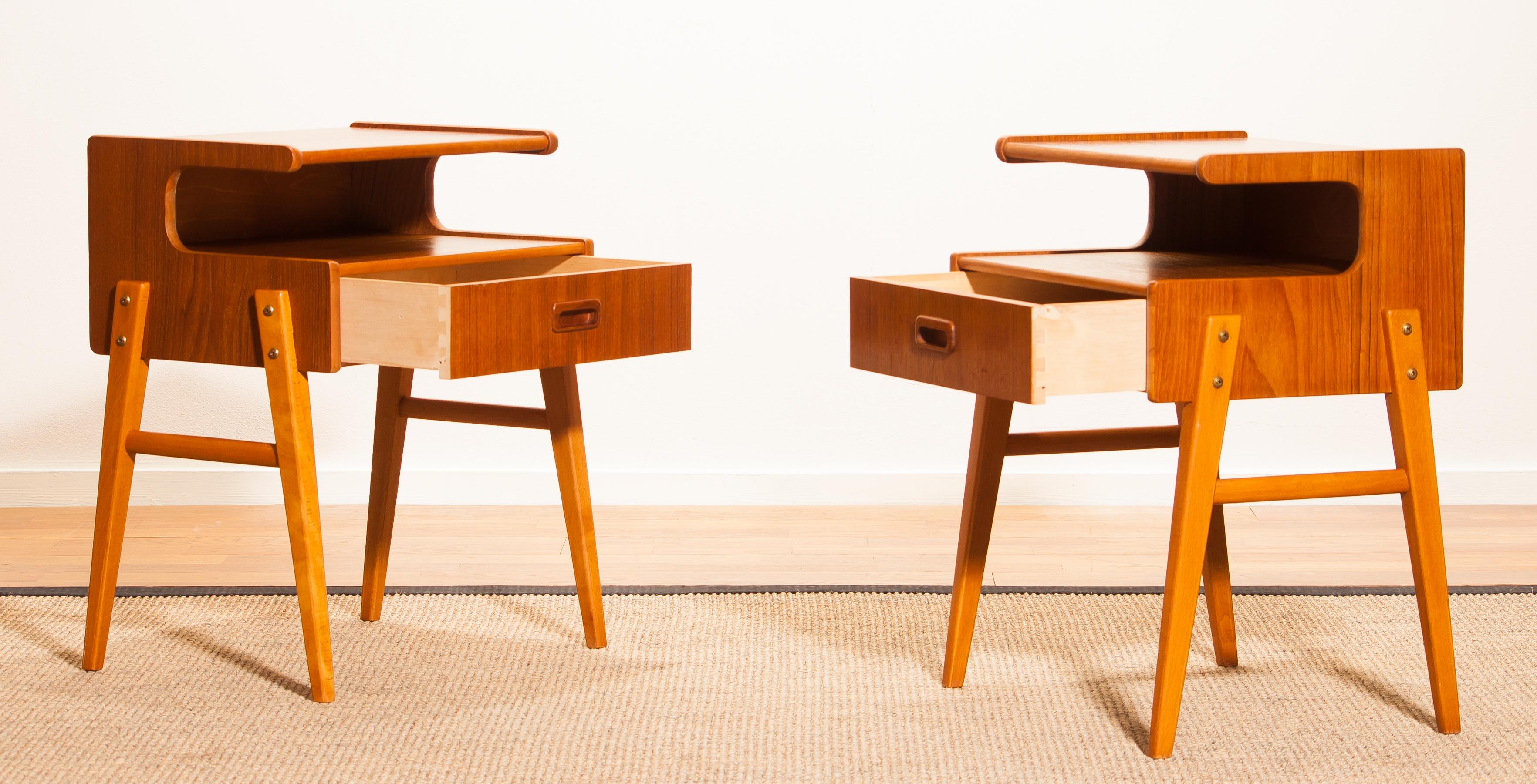 Mid-20th Century 1960s Pair of Teak 'Model C' Bedside Tables