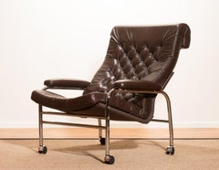 1970s, Leather and Chrome Lounge Chair 'Bore' by Noboru Nakamura