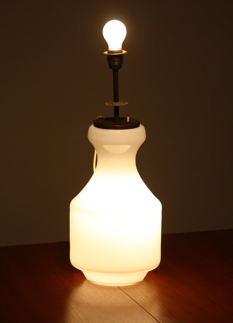 1950s White Glass Vase Table Or Floor Lamp With Internal Lighting
