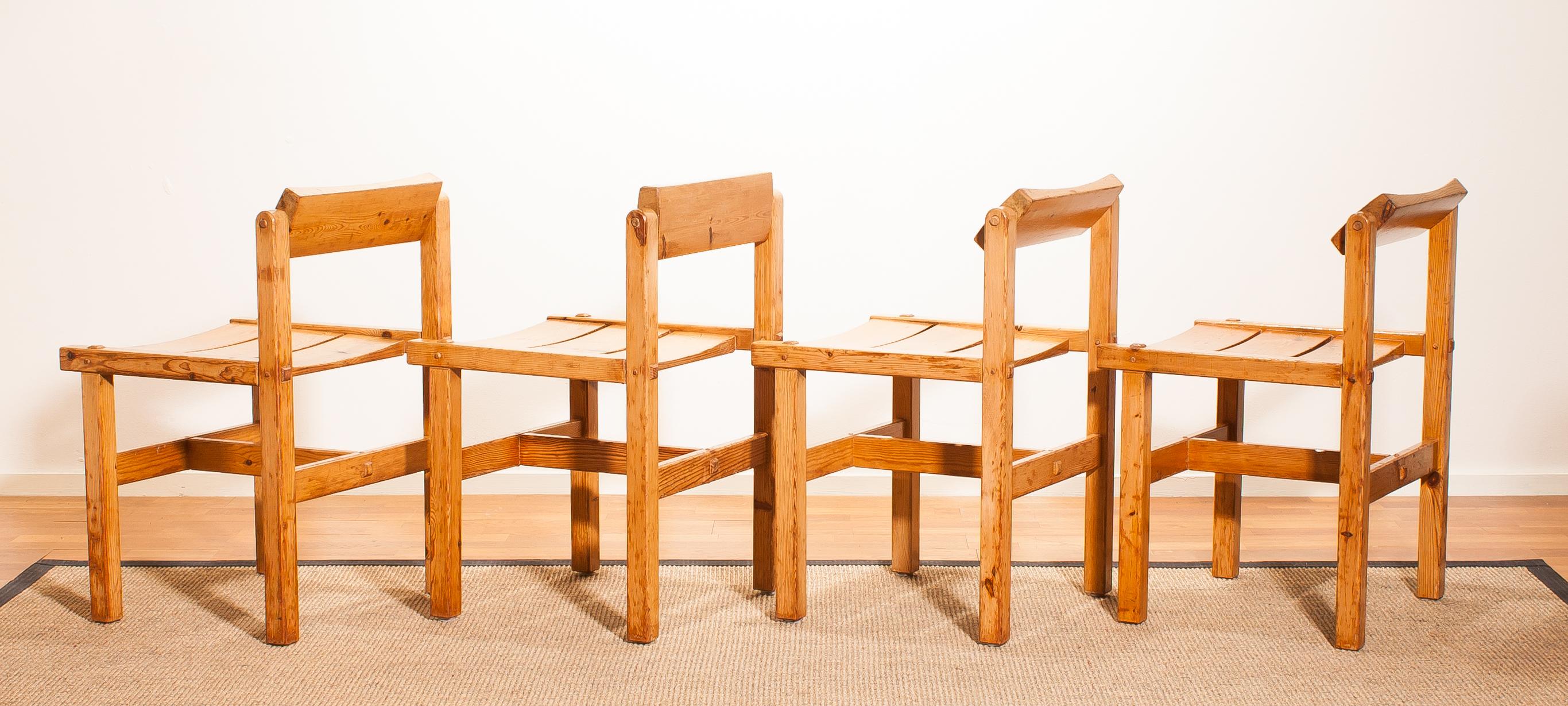 1960s, Pine Set of Four Chairs by Edvin Helseth, Norway 1