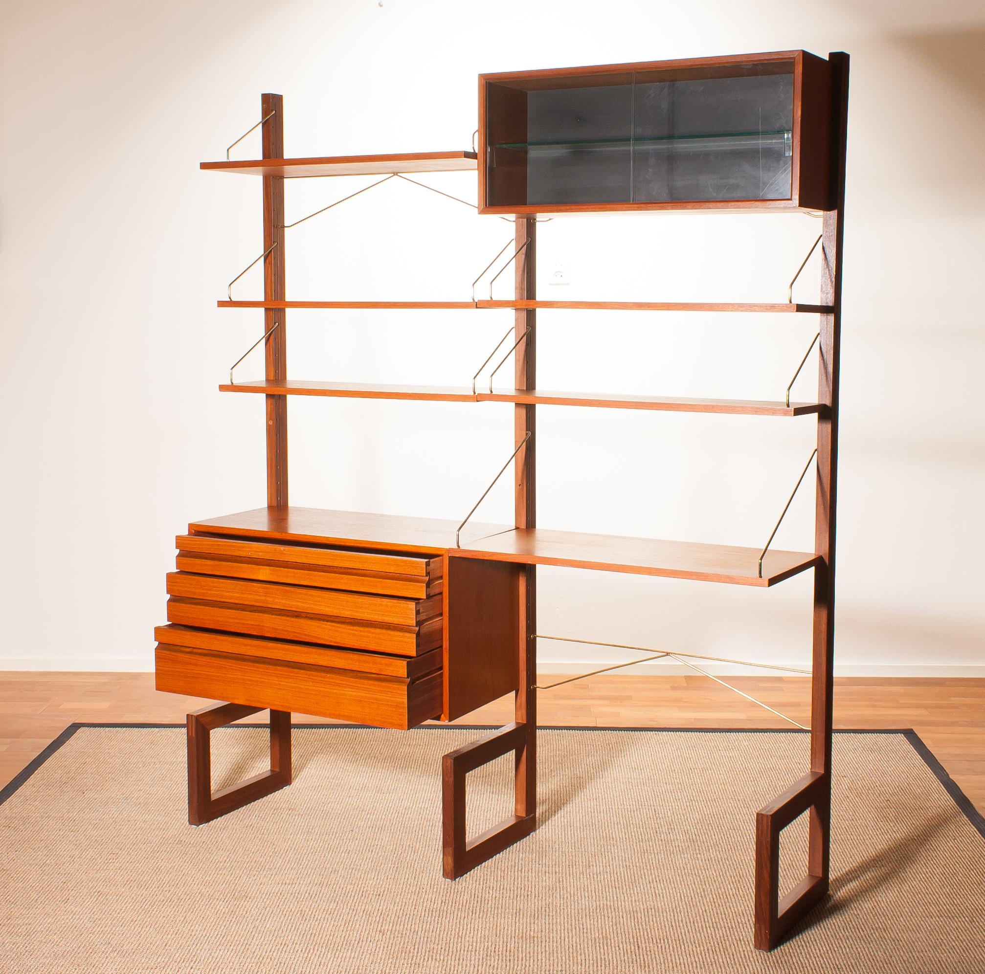 Brass 1960s, Poul Cadovius For Cado Teak With Golden Supports Bookcase / Desk