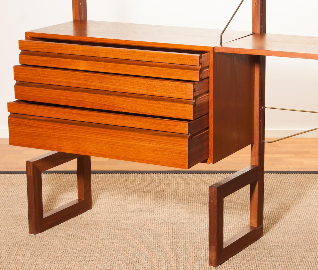 1960s, Poul Cadovius For Cado Teak With Golden Supports Bookcase / Desk 1