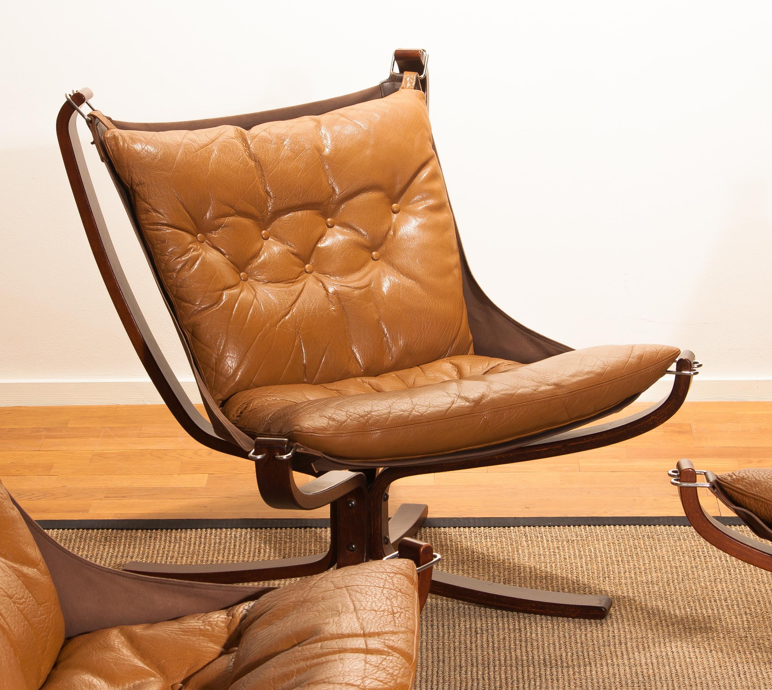 1970s, Set of Three Camel Leather 'Falcon' Lounge Chairs by Sigurd Ressell 1