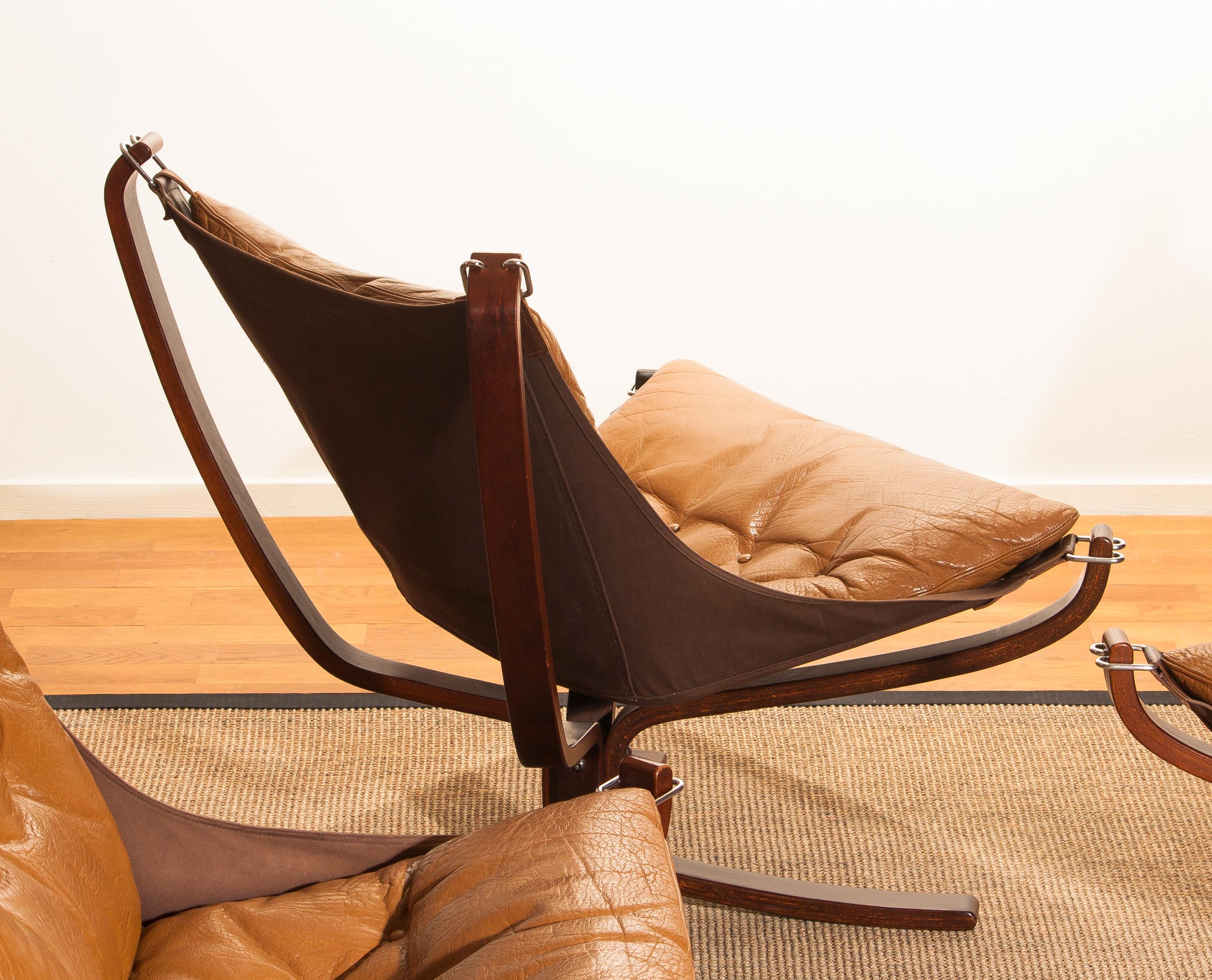 1970s, Set of Three Camel Leather 'Falcon' Lounge Chairs by Sigurd Ressell 4