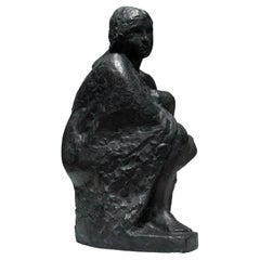 1960 Statue d'art suédoise en laiton représentant une femme assise, réalisée et signée par Thure Thörn