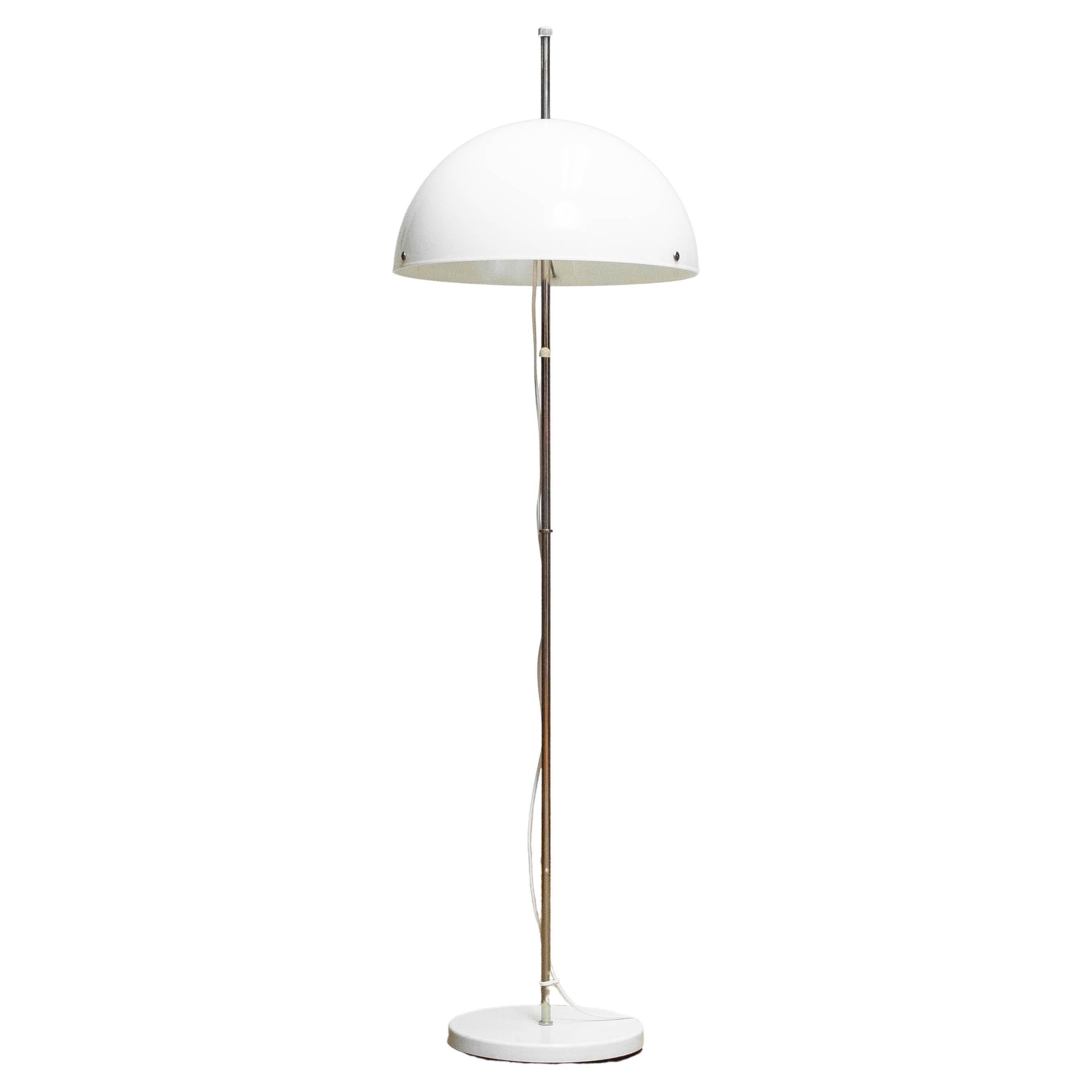 1970's Chrome and White Acrylic Mushroom Floor Lamp Made by Fagerhult Sweden For Sale