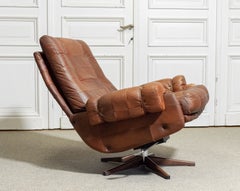 1960er, Drehbarer Loungesessel aus Leder von OPE-möbler Jönköping, Sweden