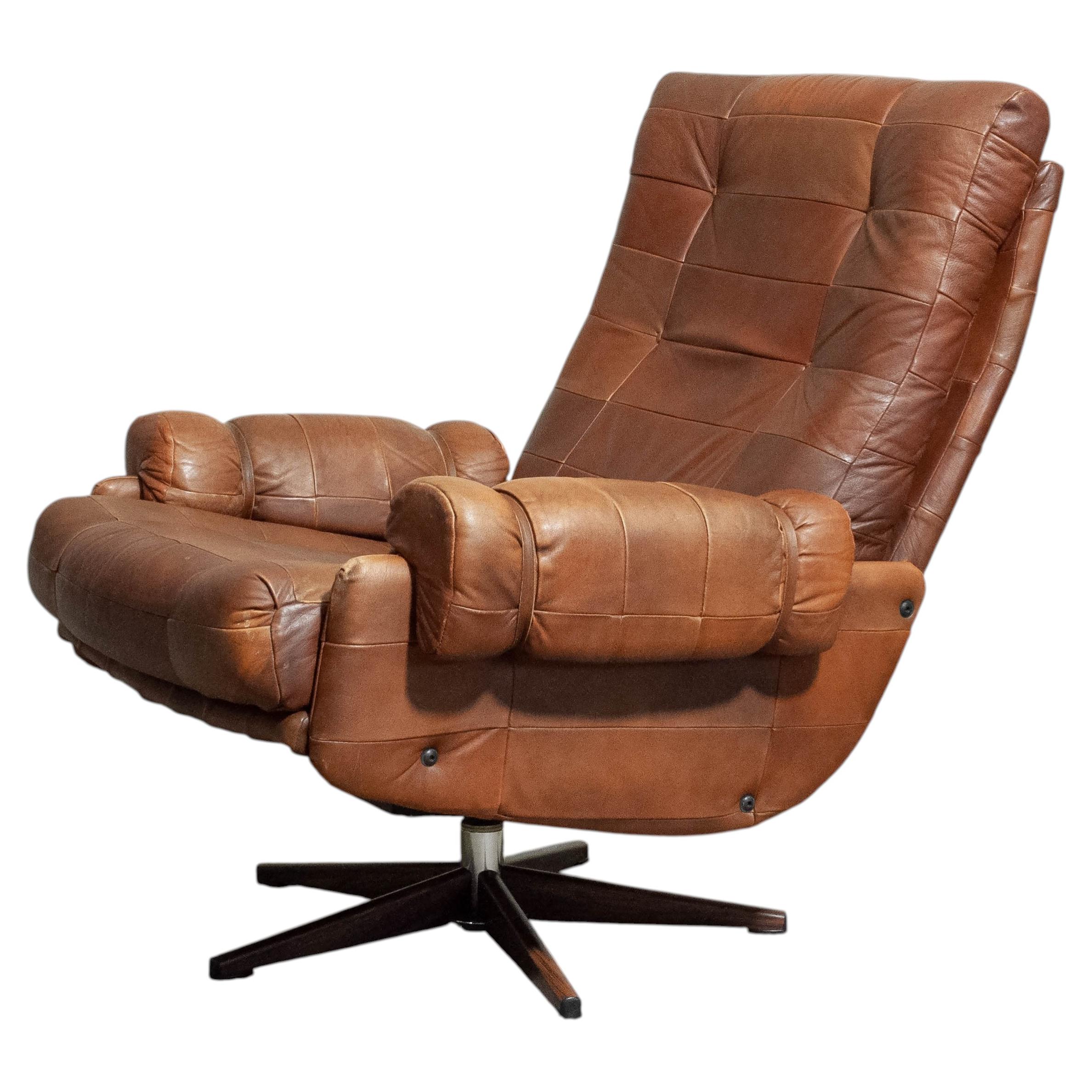 Chaise longue pivotante en cuir, années 1960, OPE Möbler, Sweden