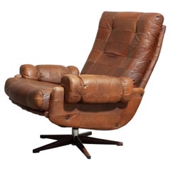 1960er, Drehbarer Loungesessel aus Leder von OPE-möbler Jönköping, Sweden