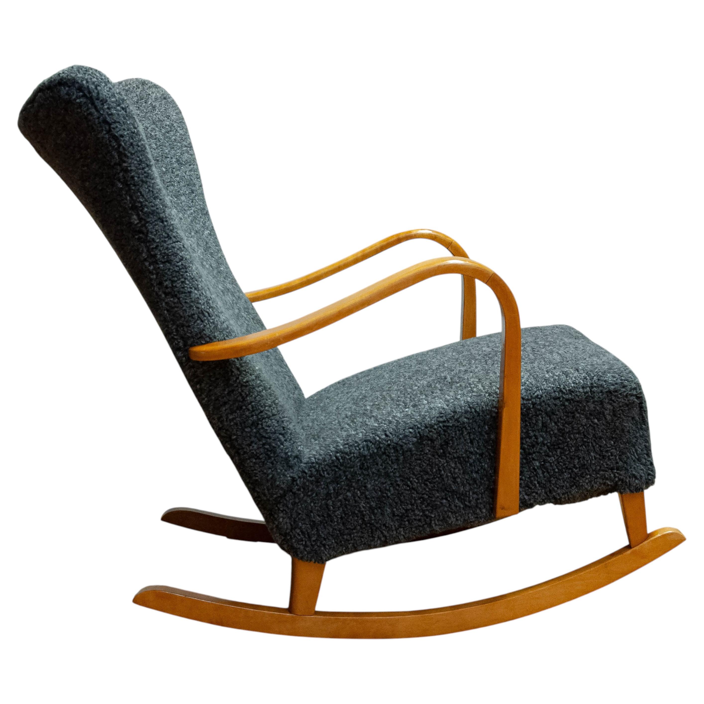 1940s, Beech and Bouclé Rocking Chair , Sweden